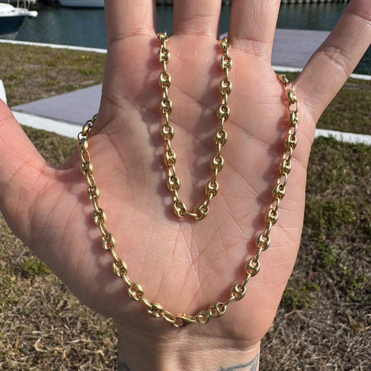 Vintage 18k Yellow Gold Classic Puffed Mariner Link Necklace (17.75”)