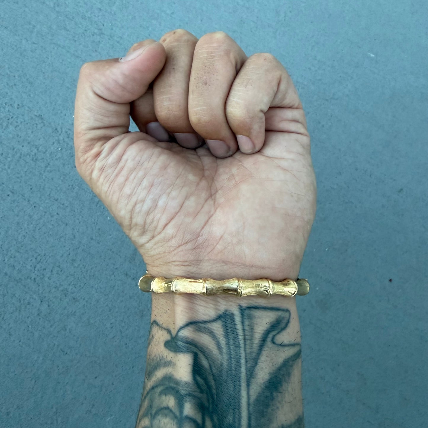 Vintage Designer Made Solid 14k Yellow Gold Bypass Bamboo Hinged Bangle Bracelet (5.75”-6.75”)