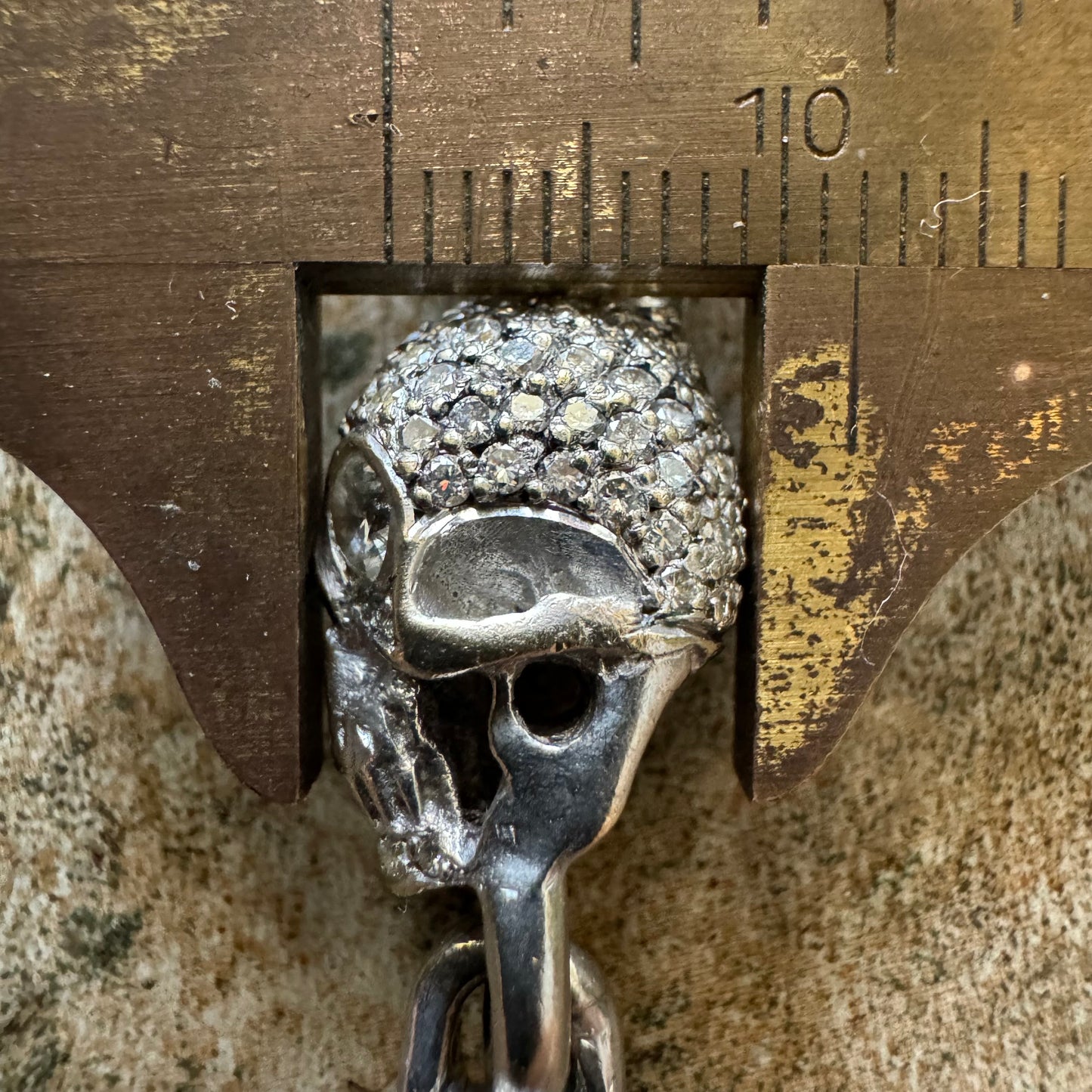 Vintage Solid 18k White Gold 21 CTW Natural Diamond Custom Skull Bracelet (7.25”)