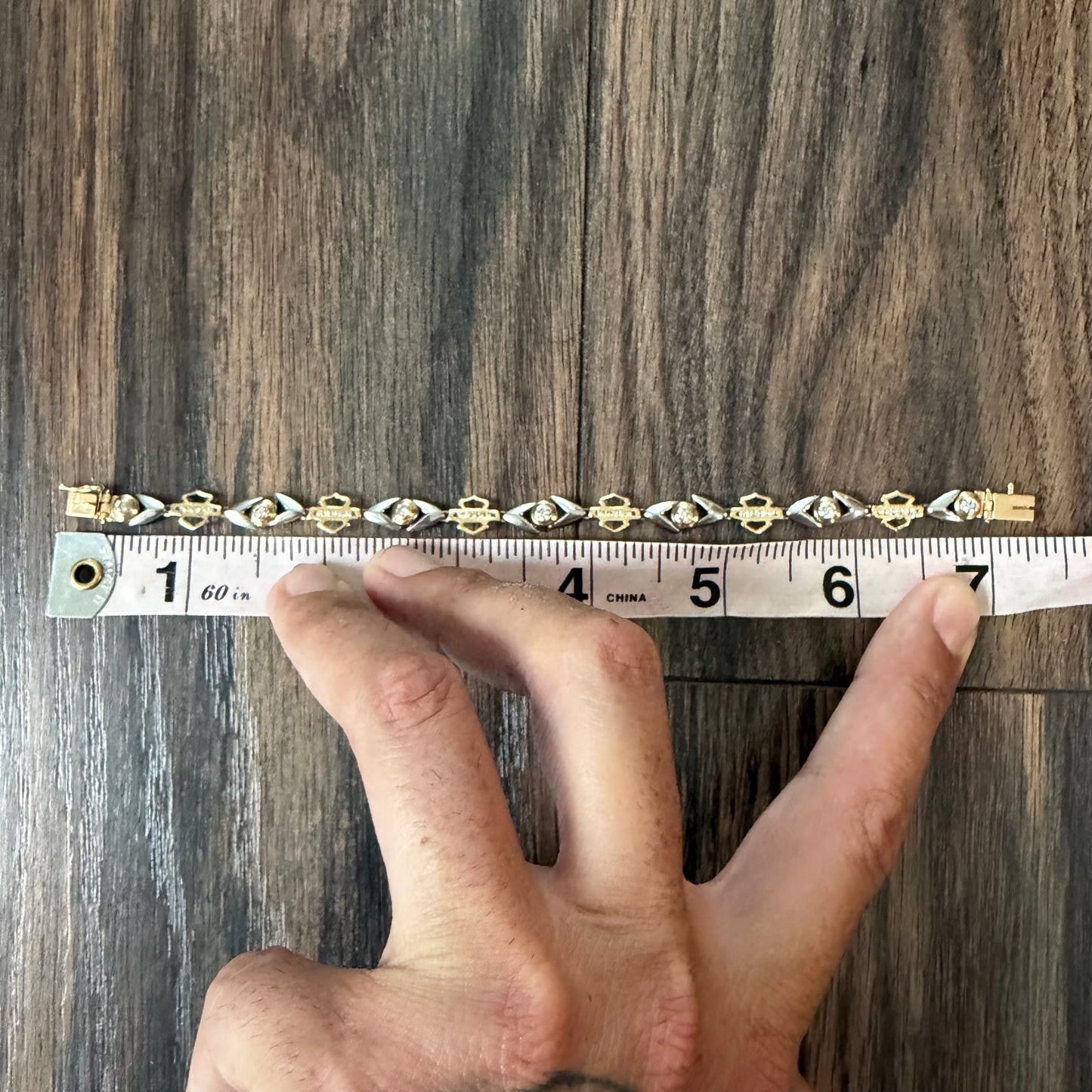 Vintage Solid 14k Yellow Gold .950 Platinum 1.25ctw Natural Diamond Harley-Davidson Bracelet (7”)