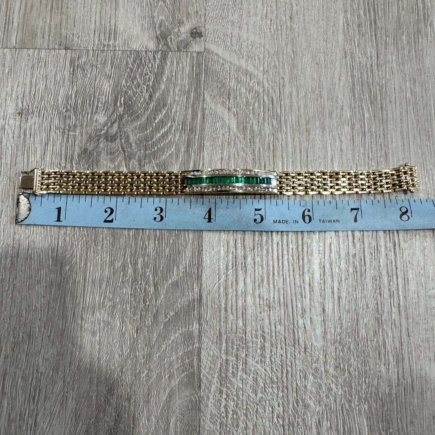 Vintage Heavyweight Solid 14k Yellow Gold 4ctw Natural Emerald And Diamond Panther Link ID Bracelet (7.75”)