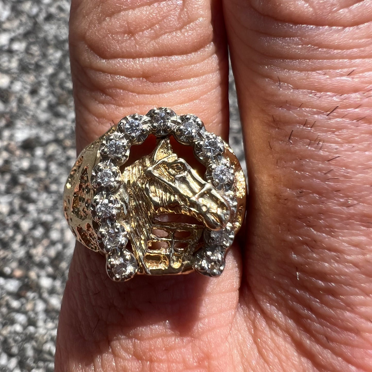Vintage 14k Yellow Gold .40ctw Natural Diamond Encrusted Old School Good Luck Gamblers Nugget Ring (10.5)