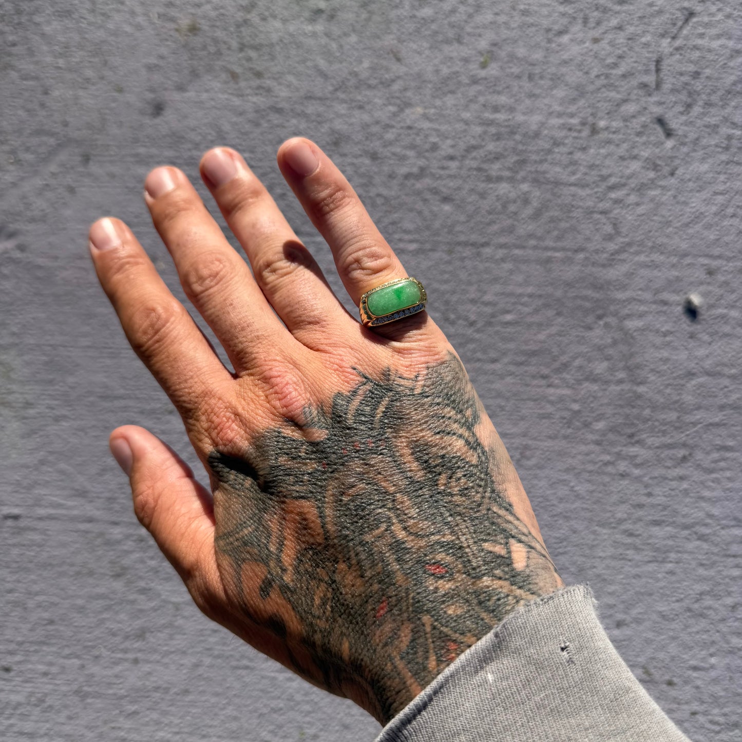 Vintage Solid 18k Yellow Gold Jade And Diamond Ring (7)