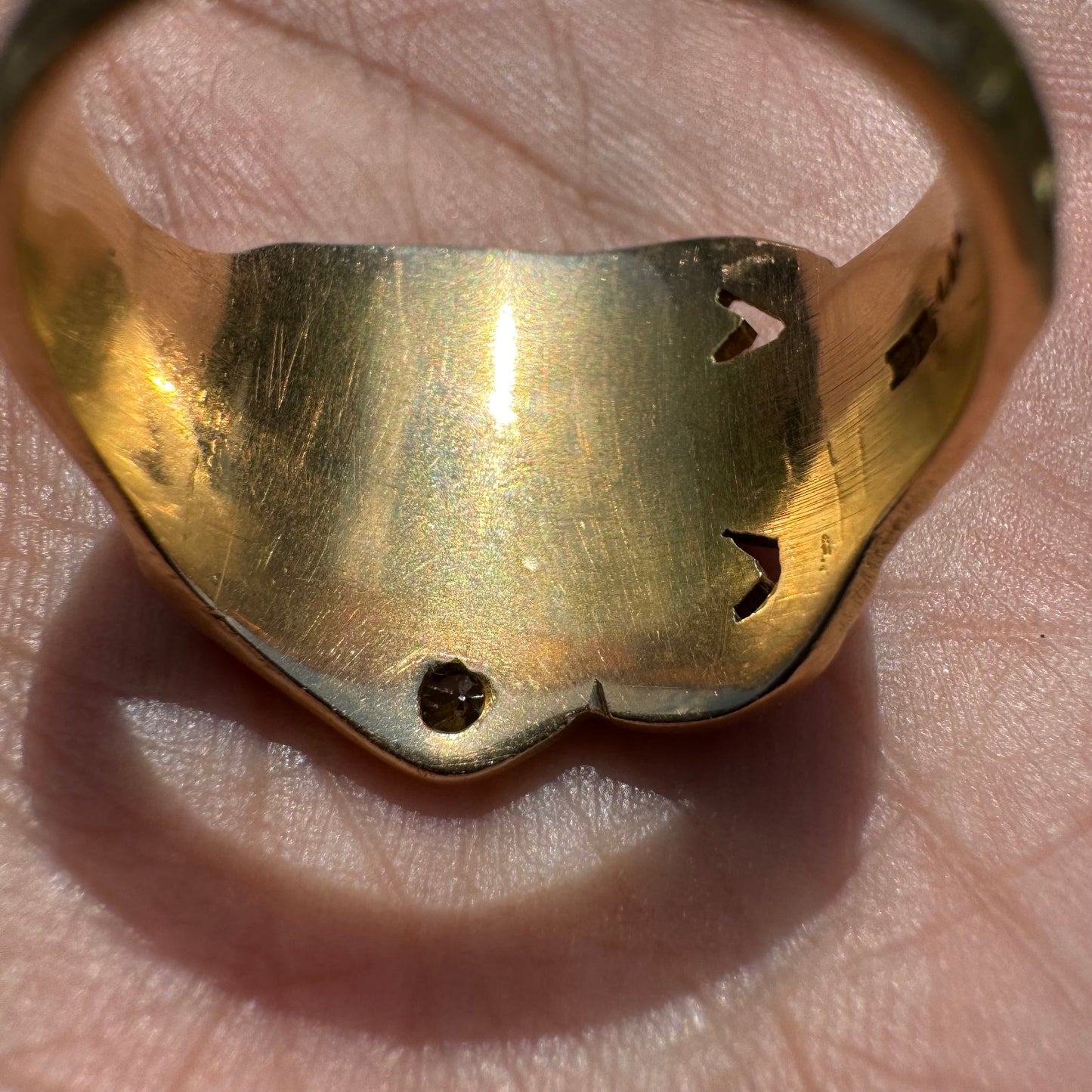Art Nouveau Solid 14k Yellow Gold Mermaid Scroll Signet Ring (11)