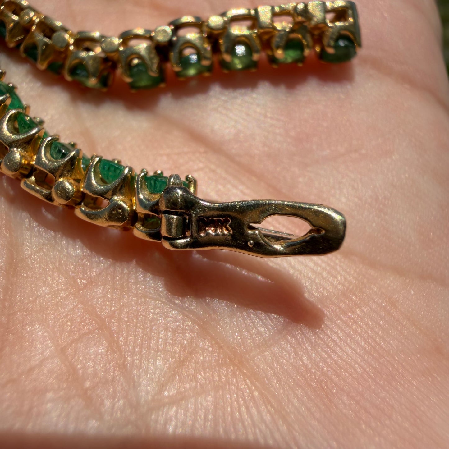 Vintage Solid 14k Yellow Gold 4.5ctw Natural Emerald Tennis Bracelet (7.5”)
