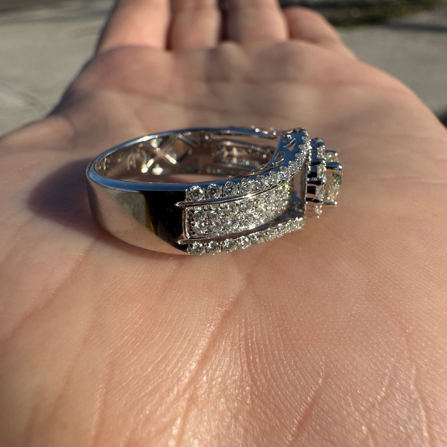 Brand New 14k White Gold 1.67CTW Natural VS Faint Yellow Round Brilliant Cut Diamond Halo Ring (8)
