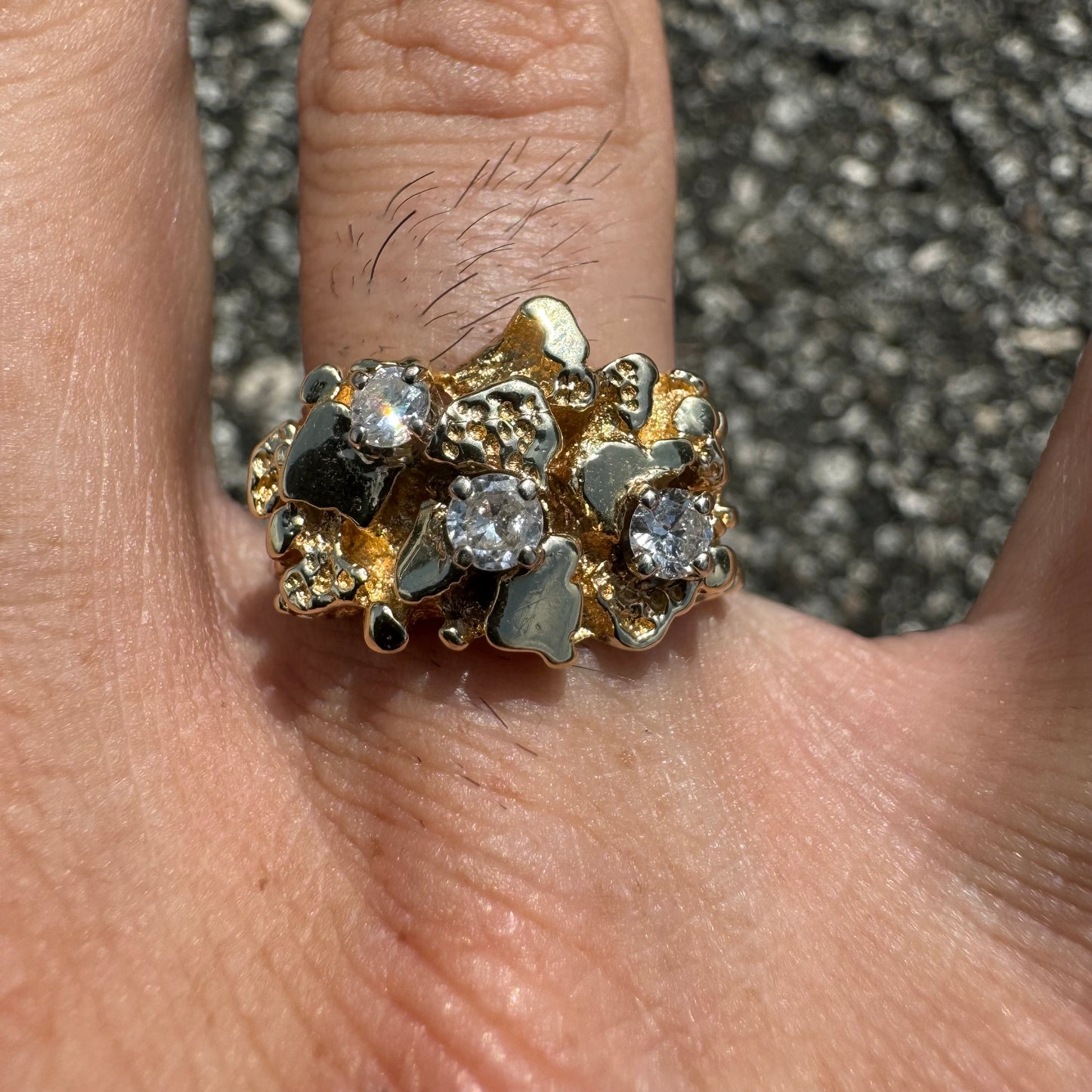 1980’s Solid Backed Custom Set .50Ctw Natural Diamond Nugget Ring (8.5)