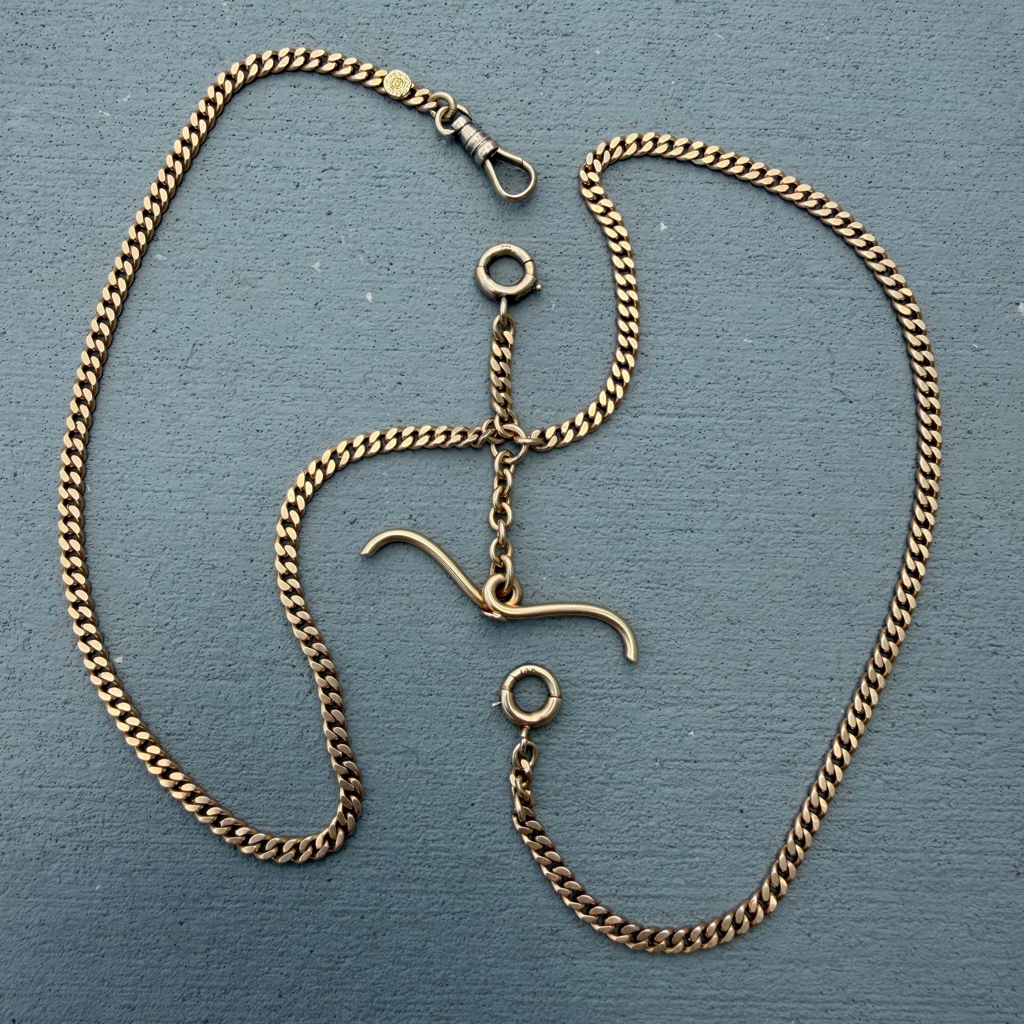 1917 Solid 14k Yellow Gold Double Albert Curb Link Watch Chain Necklace (22.5”)