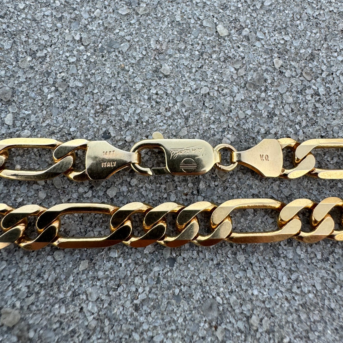 Vintage Solid 14k Yellow Gold Knife Edged Heavyweight Figaro Necklace (20”)