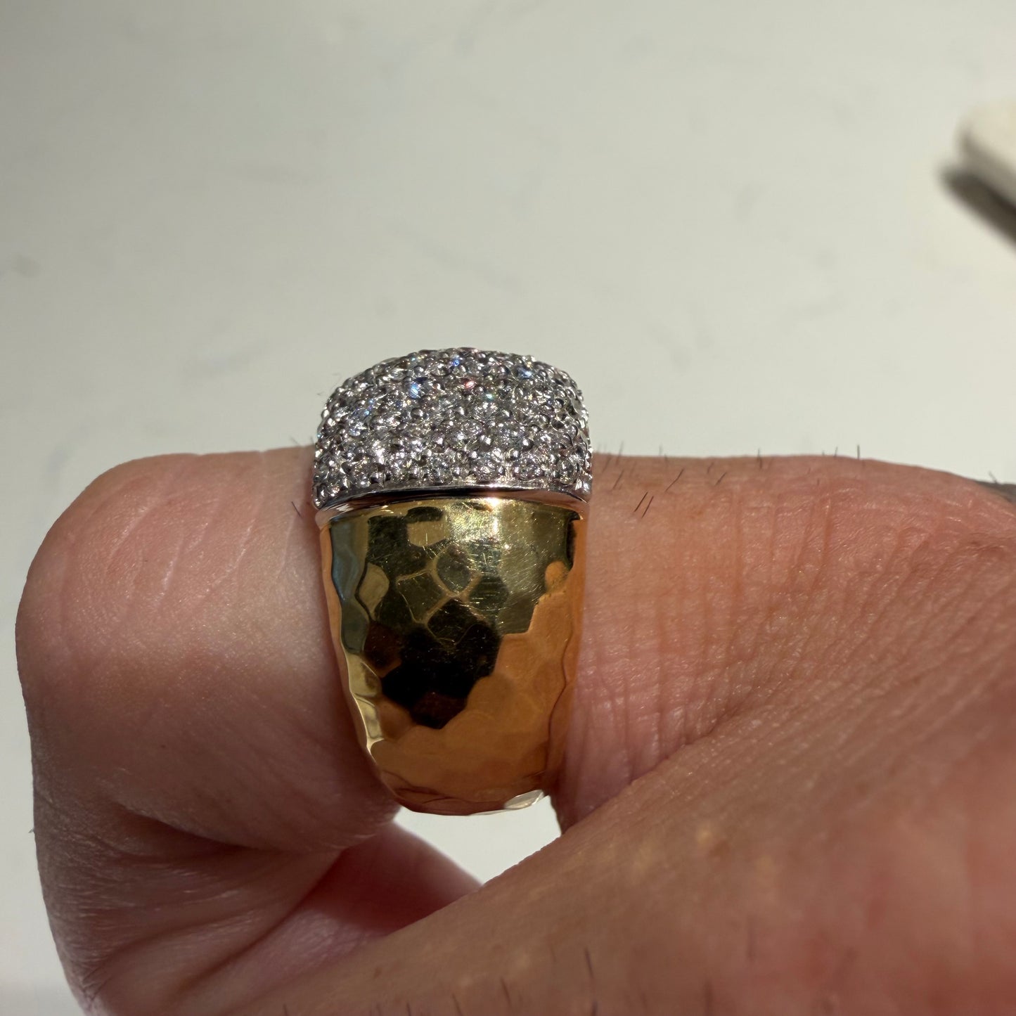 Roberto Coin 18k Italian Yellow Gold 1.25ctw Natural Diamond Martellato Designer Ring (6.5)
