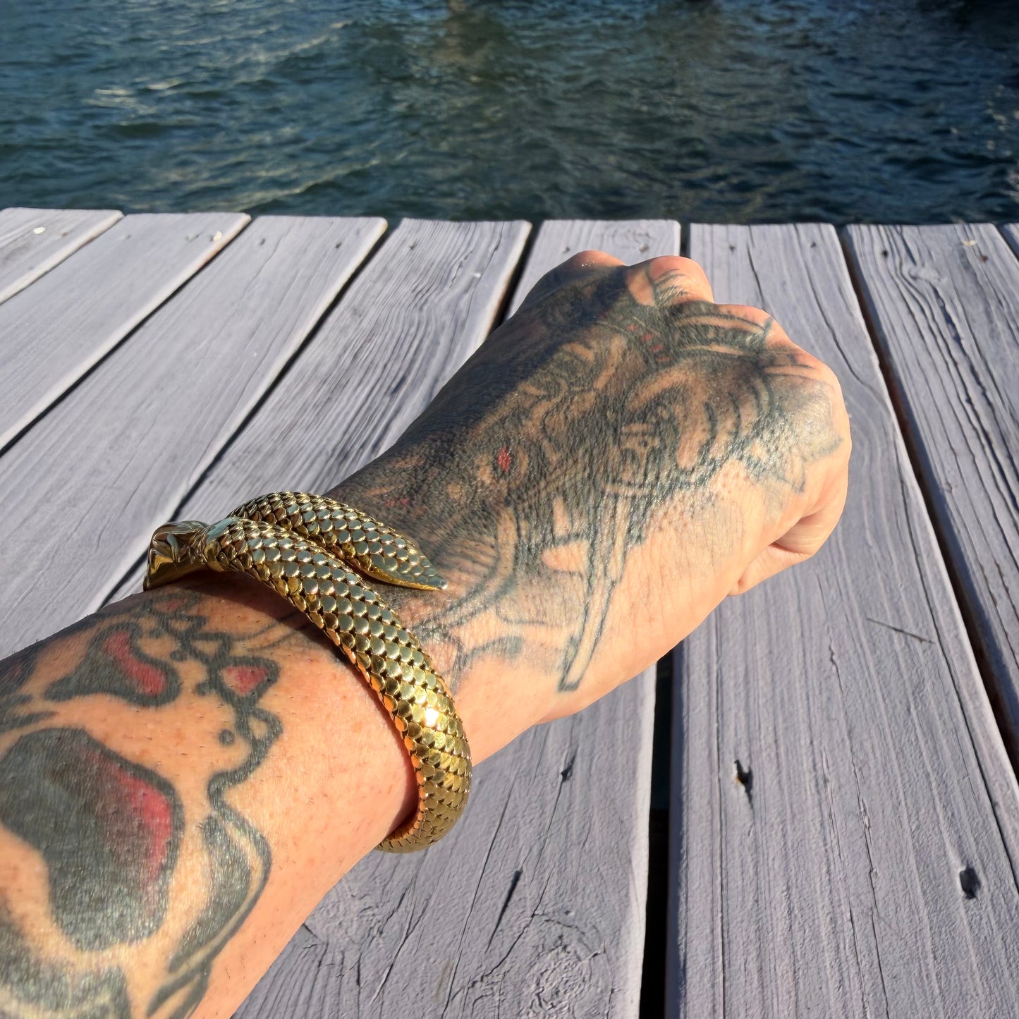 Circa 1940’s Italian Designer 18k Yellow Gold Flexible Mesh Heavyweight Snake Bracelet (6”-7.75”)