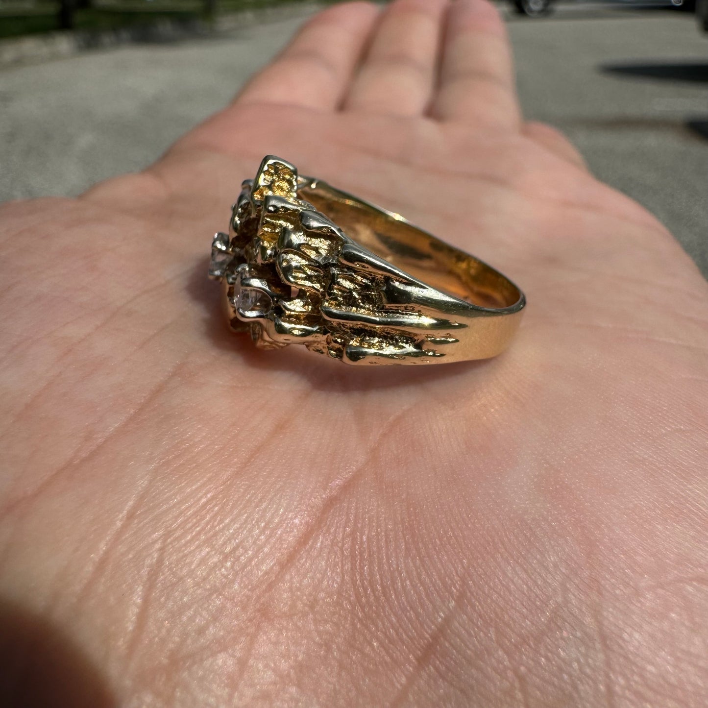 1980’s Solid Backed Custom Set .50Ctw Natural Diamond Nugget Ring (8.5)