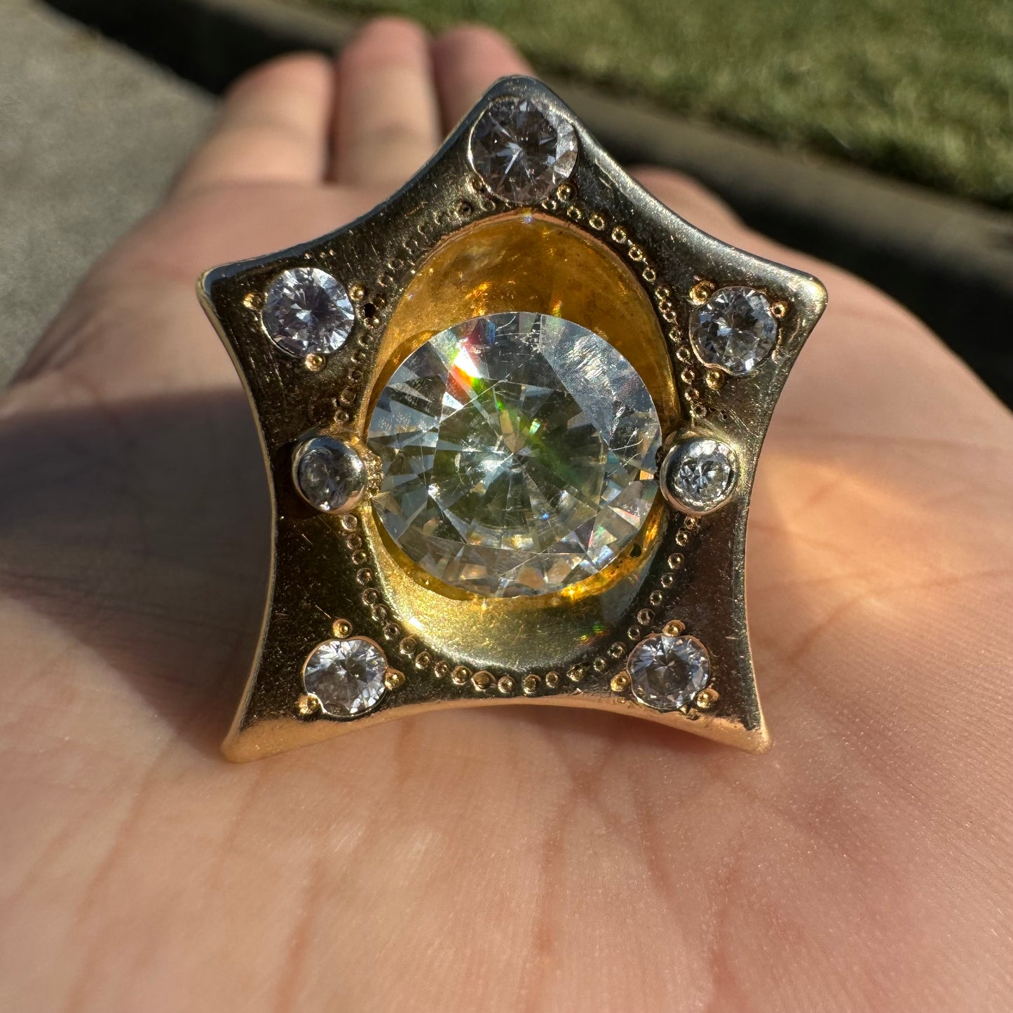 Custom Made Solid 14k Yellow Gold Super Heavyweight 1.25ctw Natural Diamond 6.0ct Moissanite Star Ring (9.5)