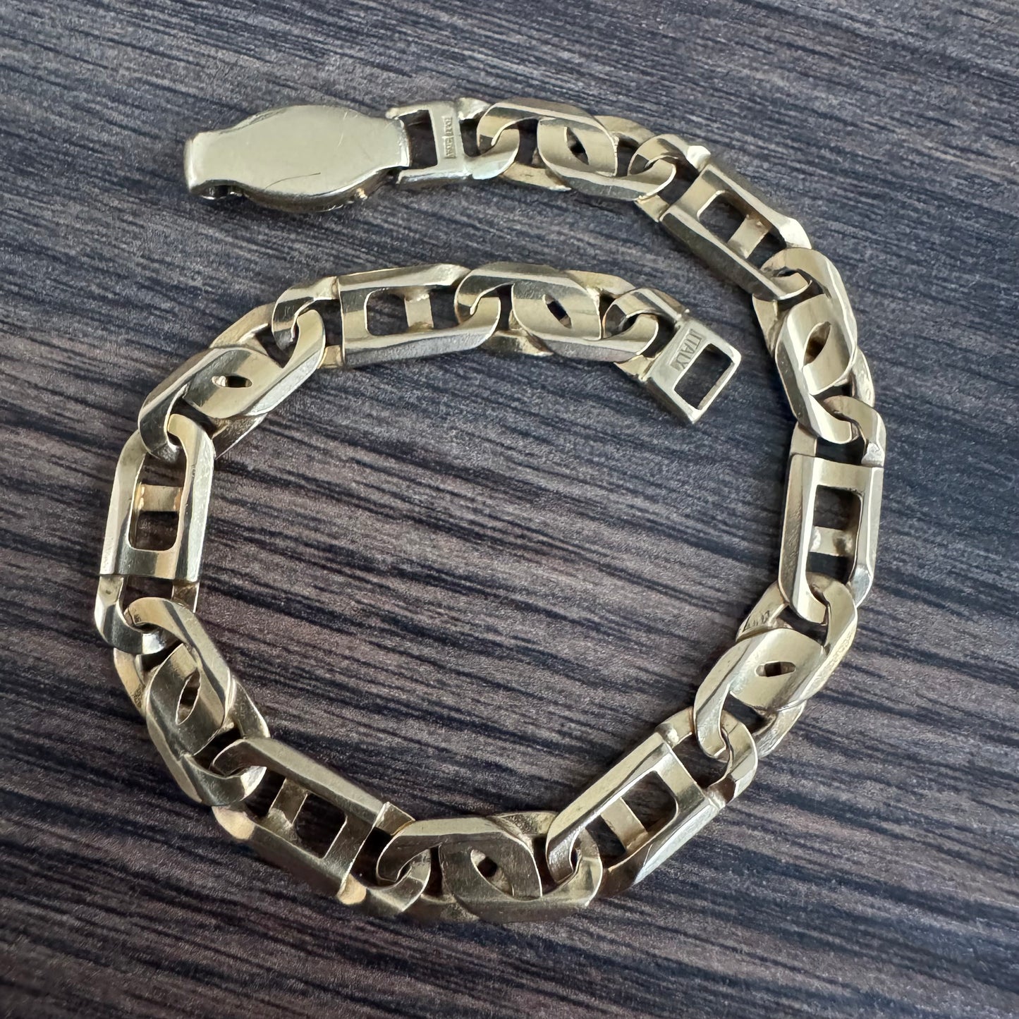 Vintage Solid 14k Yellow Italian Gold Heavyweight Intricate Tigers Eye Link Bracelet (8”)