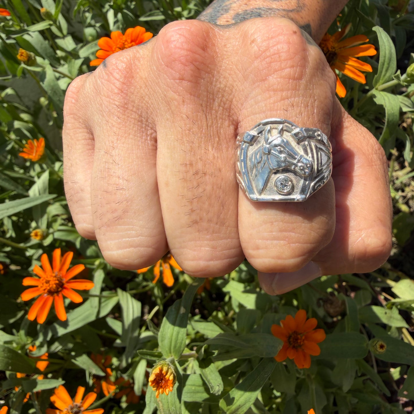 1930’s Bell Trading Post Natural Old Mine Cut Diamond Goodluck Horseshoe Ring (10.25)