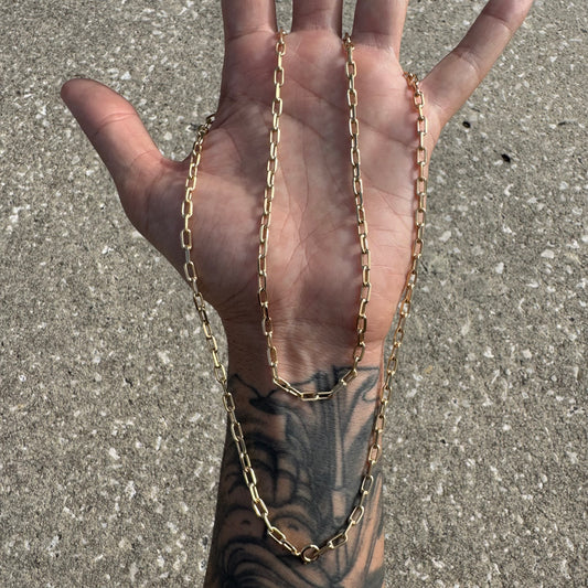 Vintage Solid 14k Yellow Gold Knife Edged “Biker Chain” Anchor Link Necklace (30”)