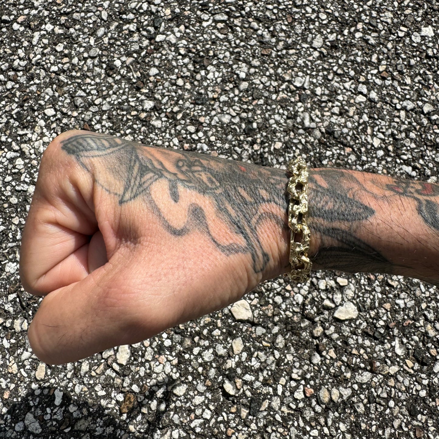 Vintage Solid 14k Yellow Gold Heavyweight Nugget Mariner Link Bracelet (9”)