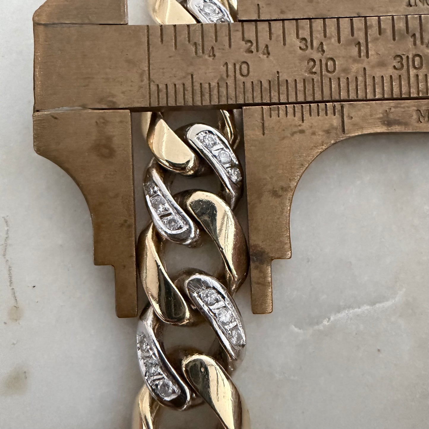 Vintage Solid 14k Two-Tone Yellow & White Gold Super Heavyweight 2.0ctw Natural Diamond Encrusted Cuban Link Bracelet (8”)