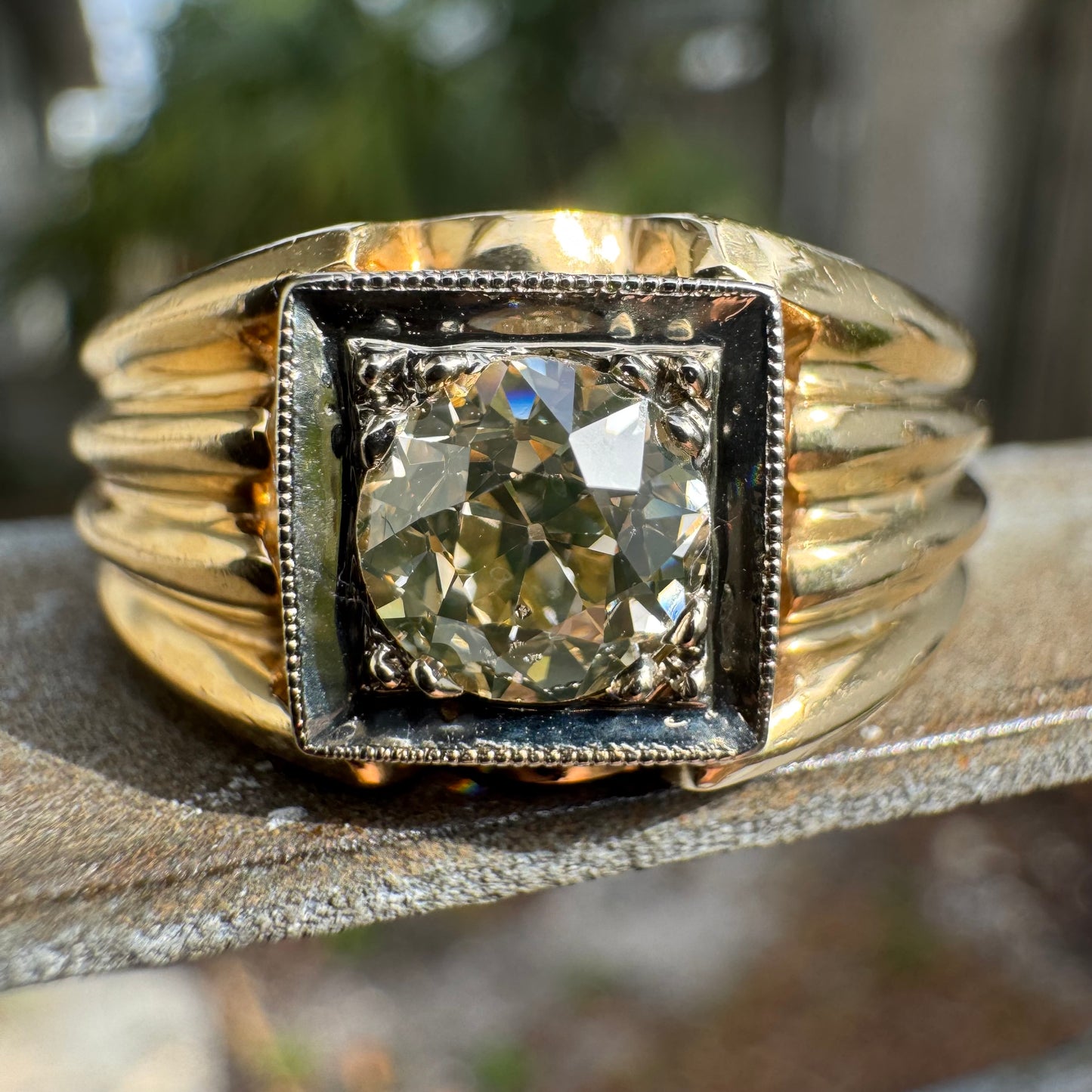 Antique Solid 14k Gold .75ct Old Euro Cut Diamond Gents Ring (10.5)