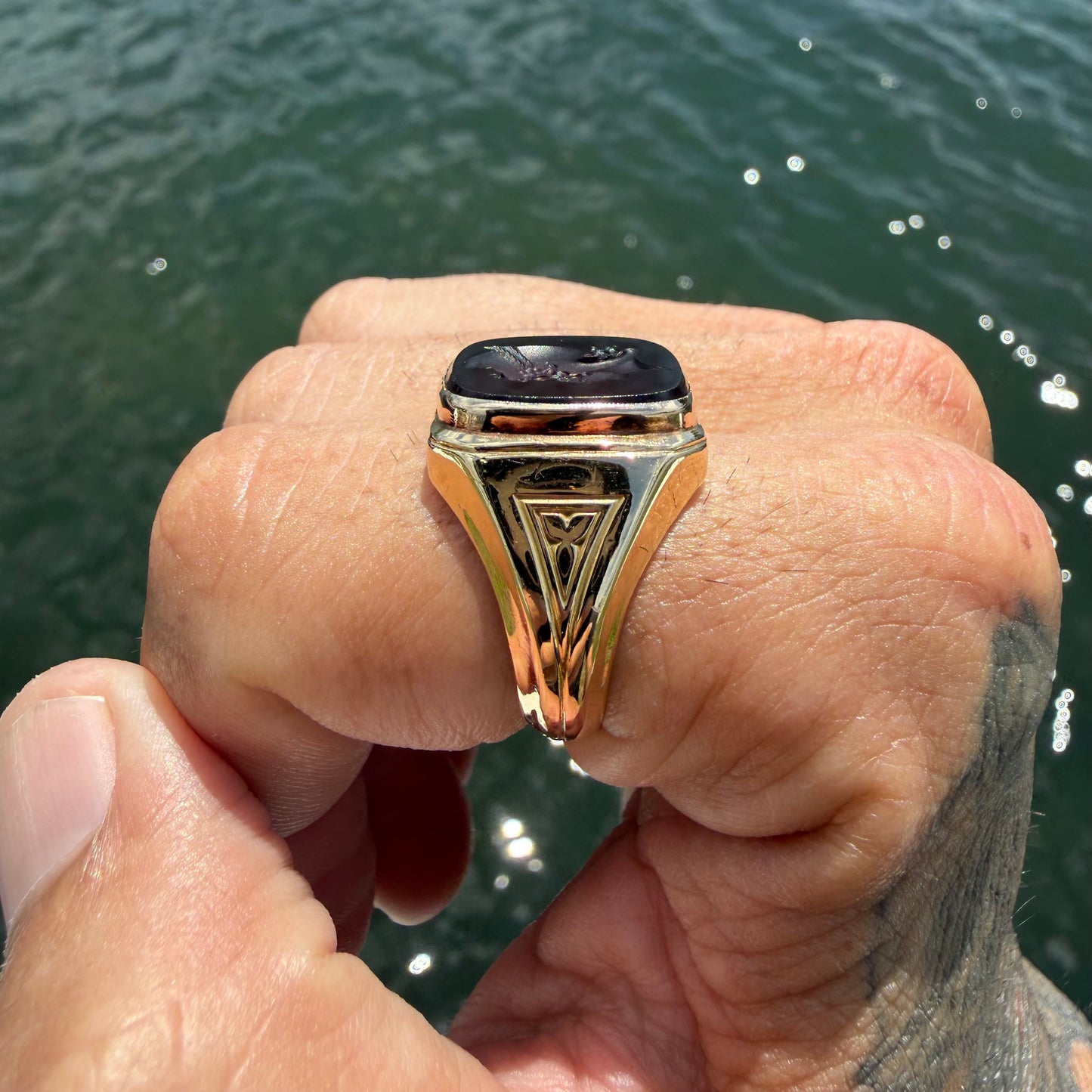 1930’s Solid 14k Yellow Gold Hermes Carved Carnelian Intaglio Signet Ring (11)