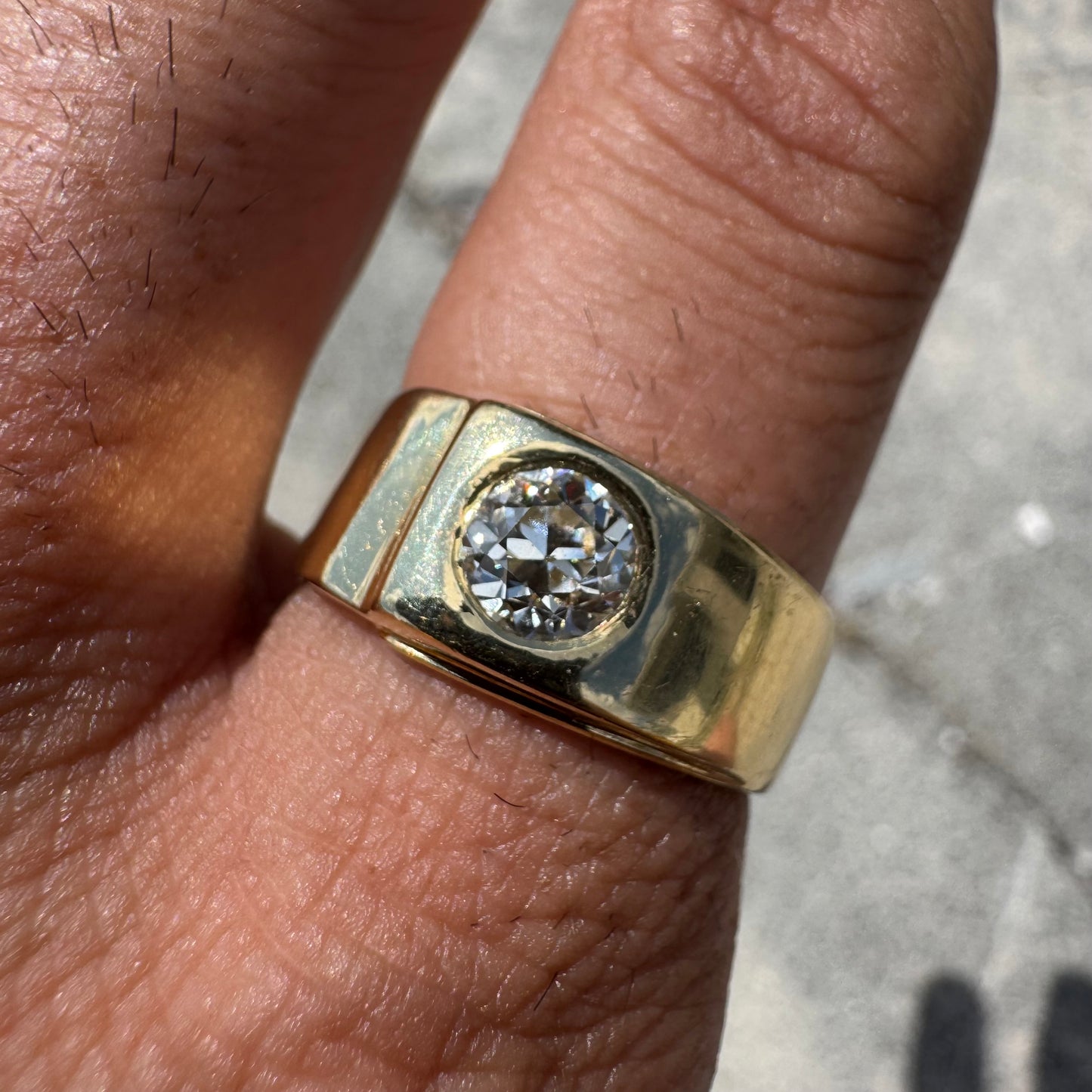 Vintage .73ct Old Euro Cut Natural Diamond Solid Backed 18k Yellow Gold Ring (9.5)