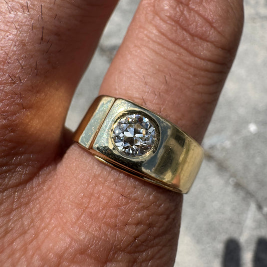 Vintage .73ct Old Euro Cut Natural Diamond Solid Backed 18k Yellow Gold Ring (9.5)
