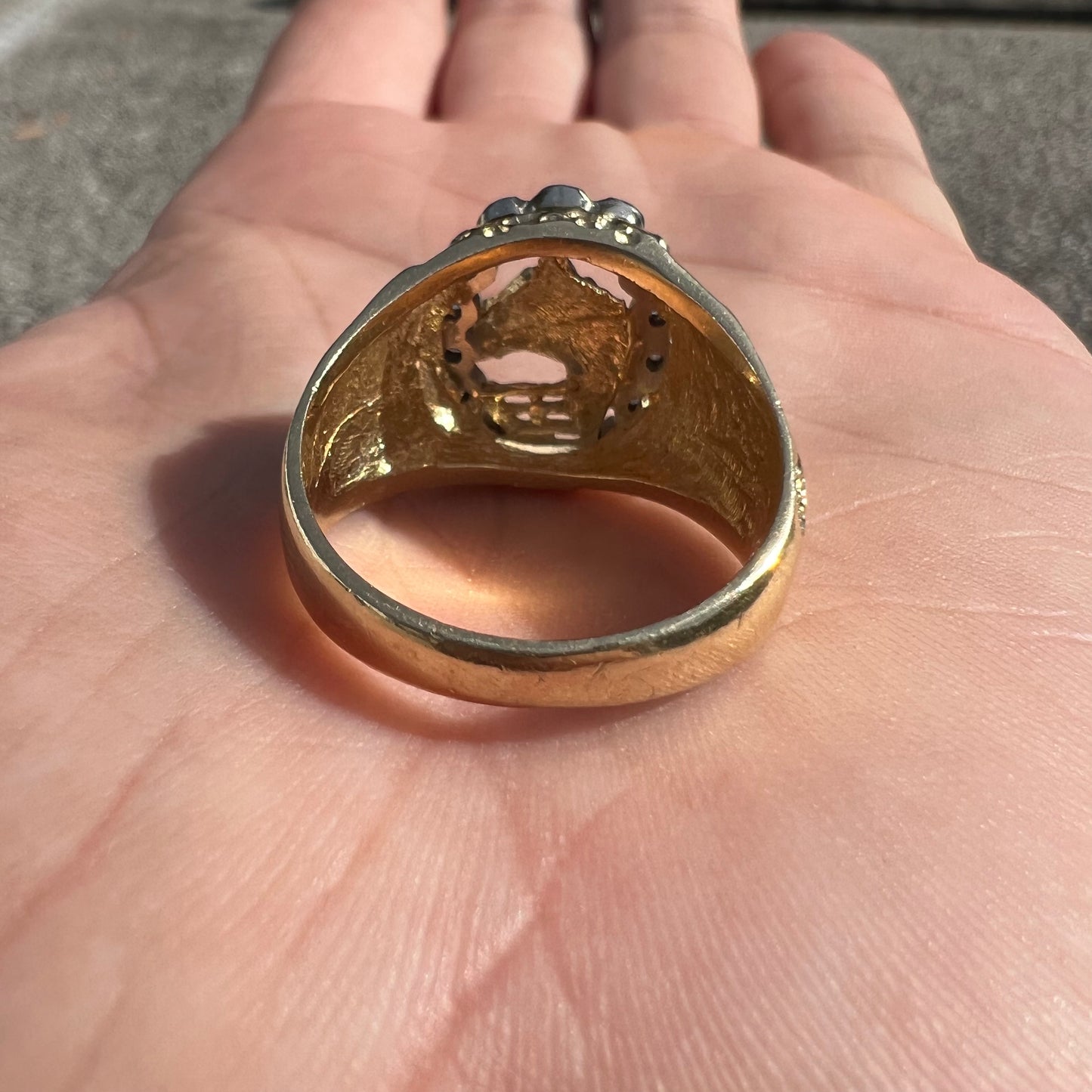 Vintage 14k Yellow Gold .40ctw Natural Diamond Encrusted Old School Good Luck Gamblers Nugget Ring (10.5)