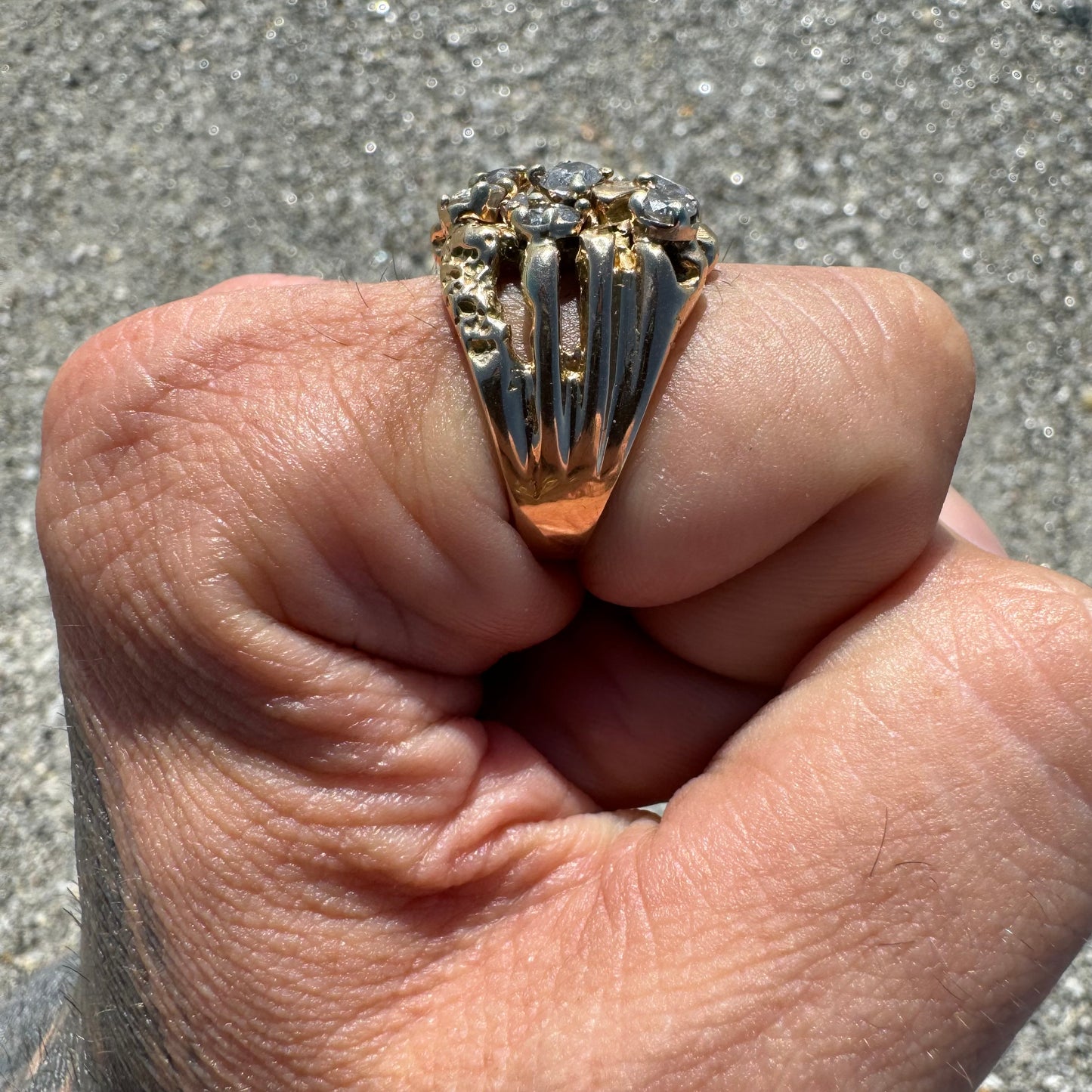 Vintage 14k Yellow Gold 2.0CTW Natural Diamond Nugget Cluster Ring (9.5)