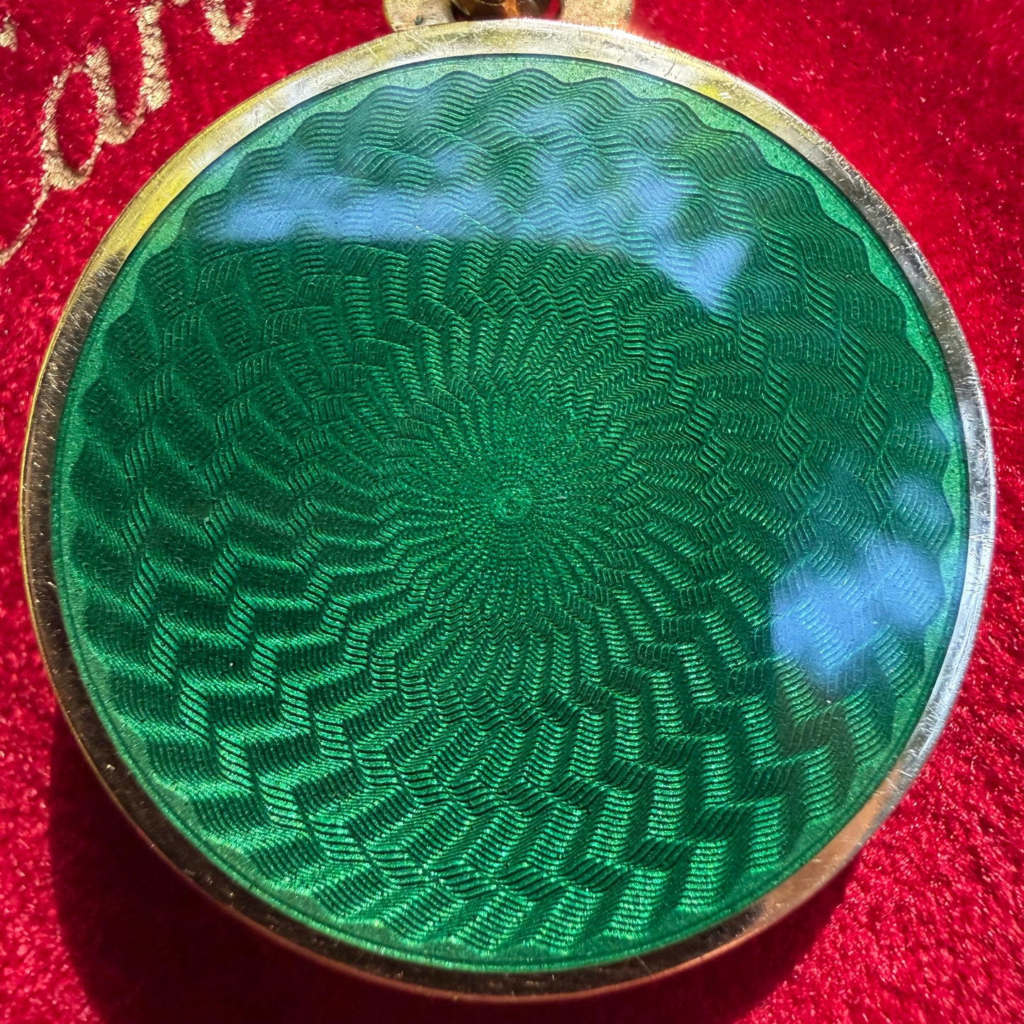 1950’s Cartier Solid 18K Yellow Gold Guilloche Enamel Locket Pendant