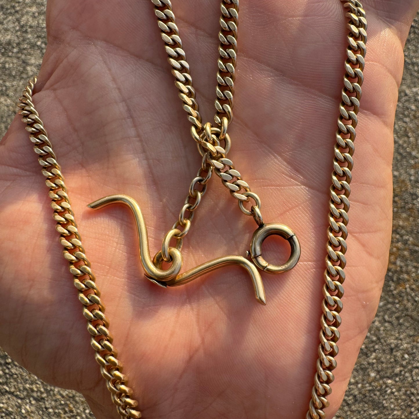 1924 Solid 14k Yellow Gold Double Albert Curb Link Watch Chain Necklace (23”)