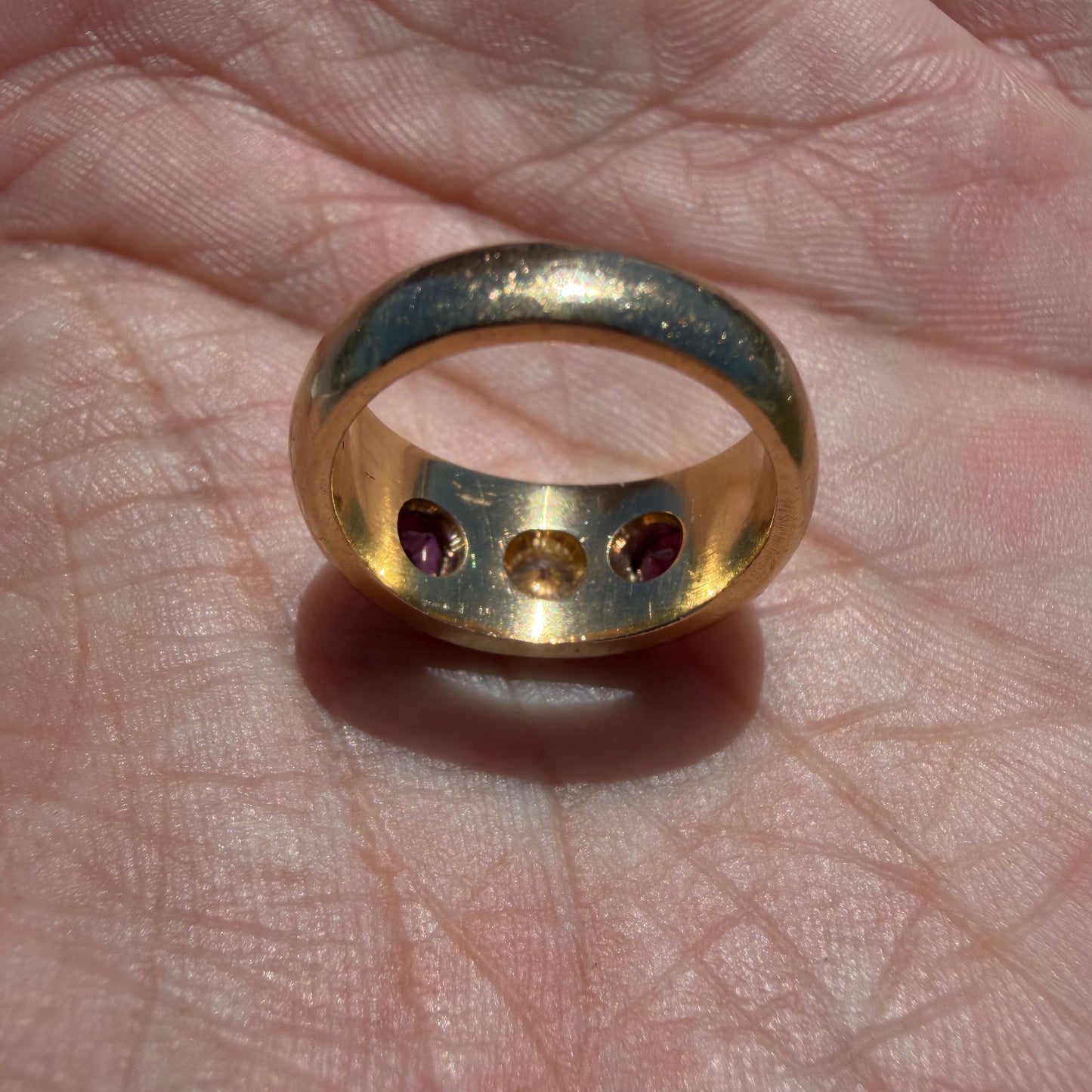 Art Deco Solid 14k Yellow Gold .75ctw Natural Old Euro Cut Diamond & Amethyst Trilogy Gypsy Ring (4.25)