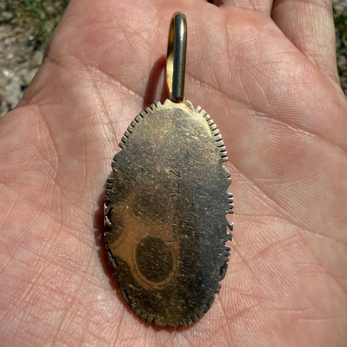 Vintage Solid 14k Yellow Gold Large “Pilot Mountain” Turquoise Pendant Navajo Artist Signed Leonard Nez