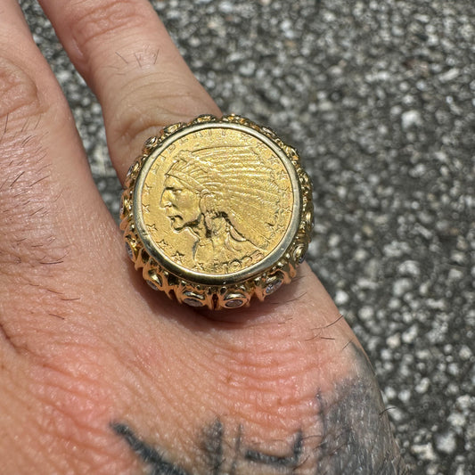 1925 $2.50 Indian Head Gold Coin 14k Yellow Gold 1.25ctw Natural VS Diamond Brutalist Ring (5)