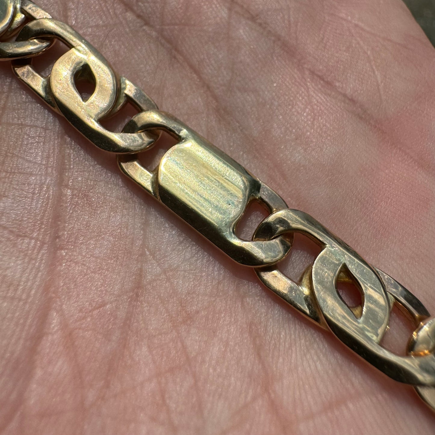 Vintage Solid 14k Italian Gold Tigers Eye Mariner Link Heavy Duty Bracelet (8.75”)