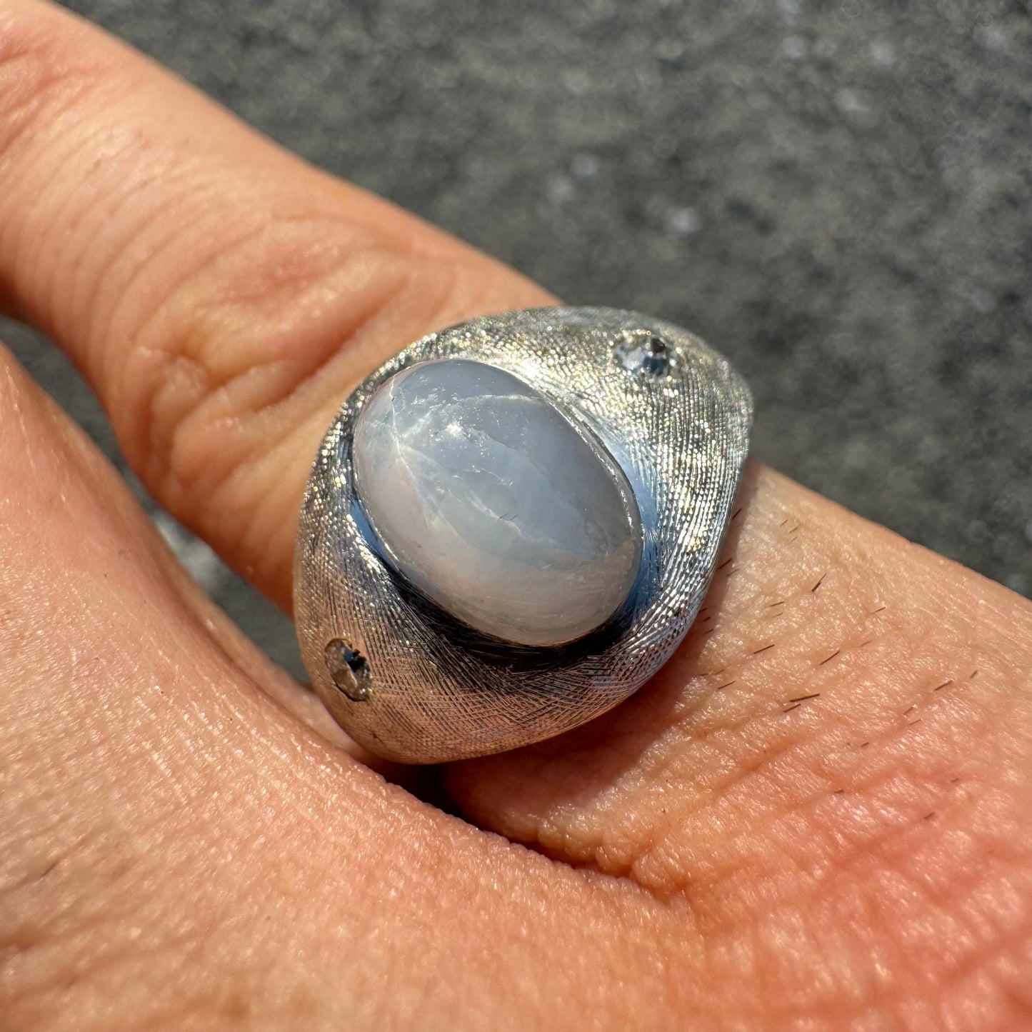 Art Deco Solid 18k White Gold 3.0Ct White Star Sapphire Natural Old Euro Cut Diamond Trilogy Ring (6.5)