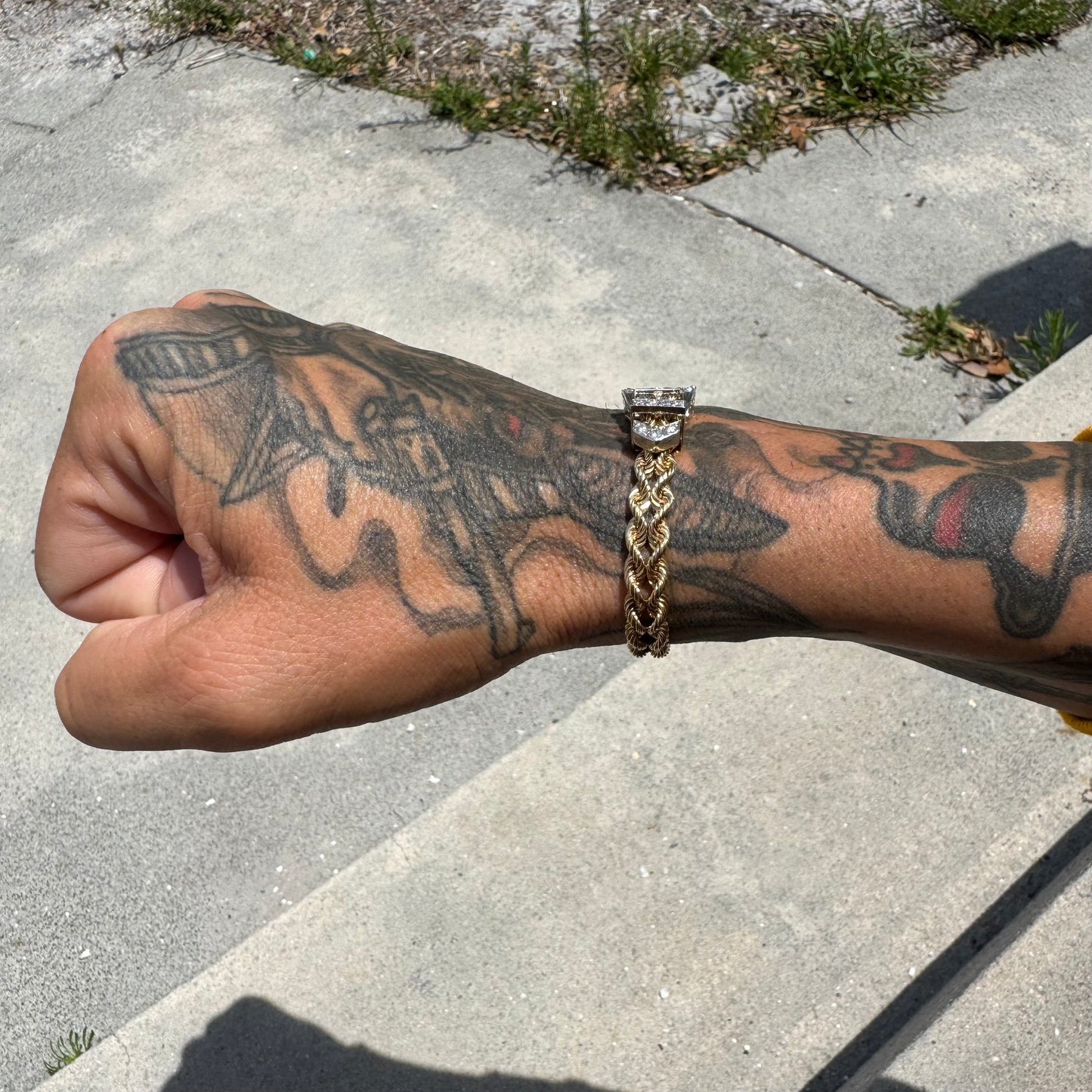 Circa 1970’s Solid 14k Yellow Gold .75ctw Natural Diamond Double Rope Belt Bracelet (Fits 5”-7”)