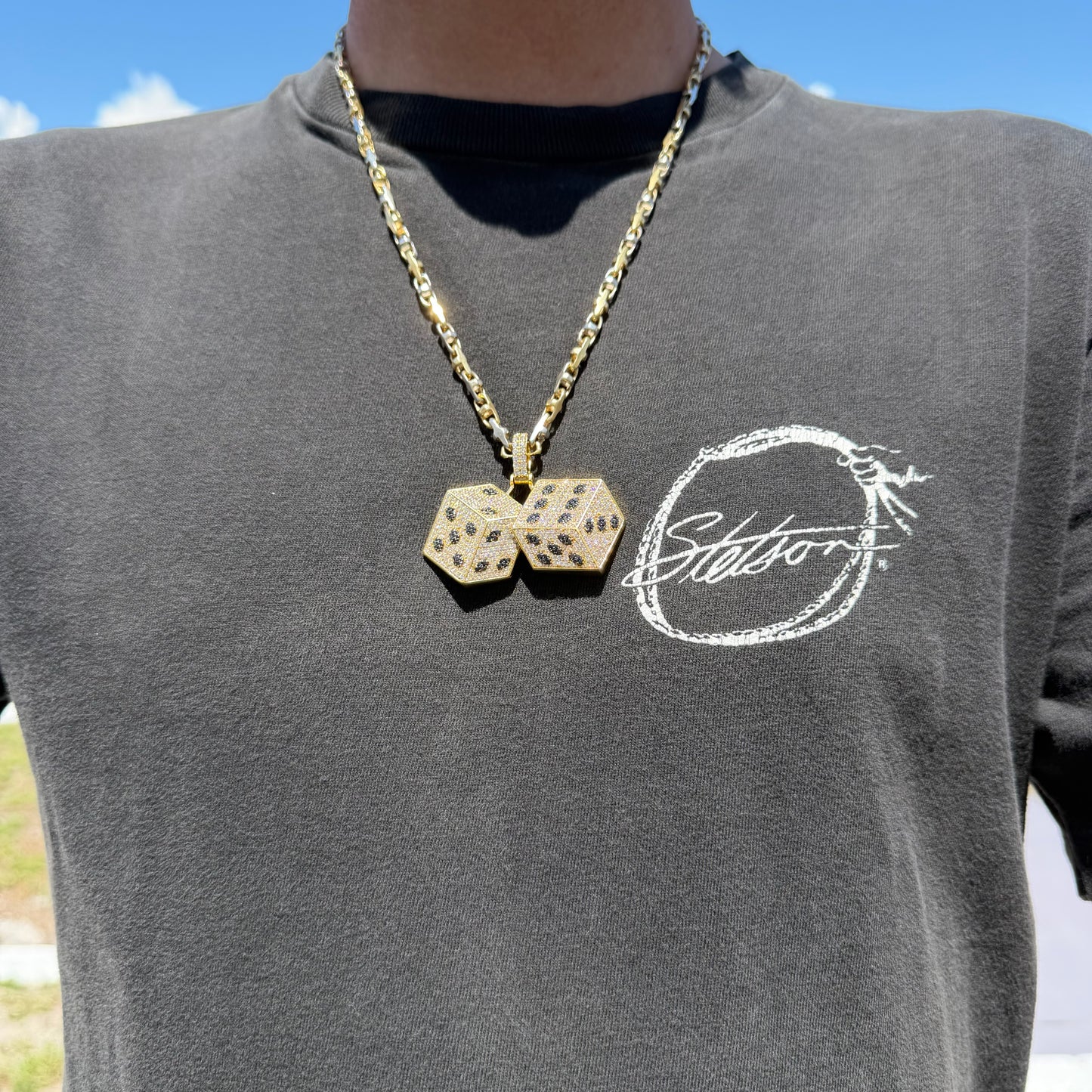 Custom Made Solid 18k Yellow Gold 5.15CTW Natural VS Diamond Encrusted Dice Pendant