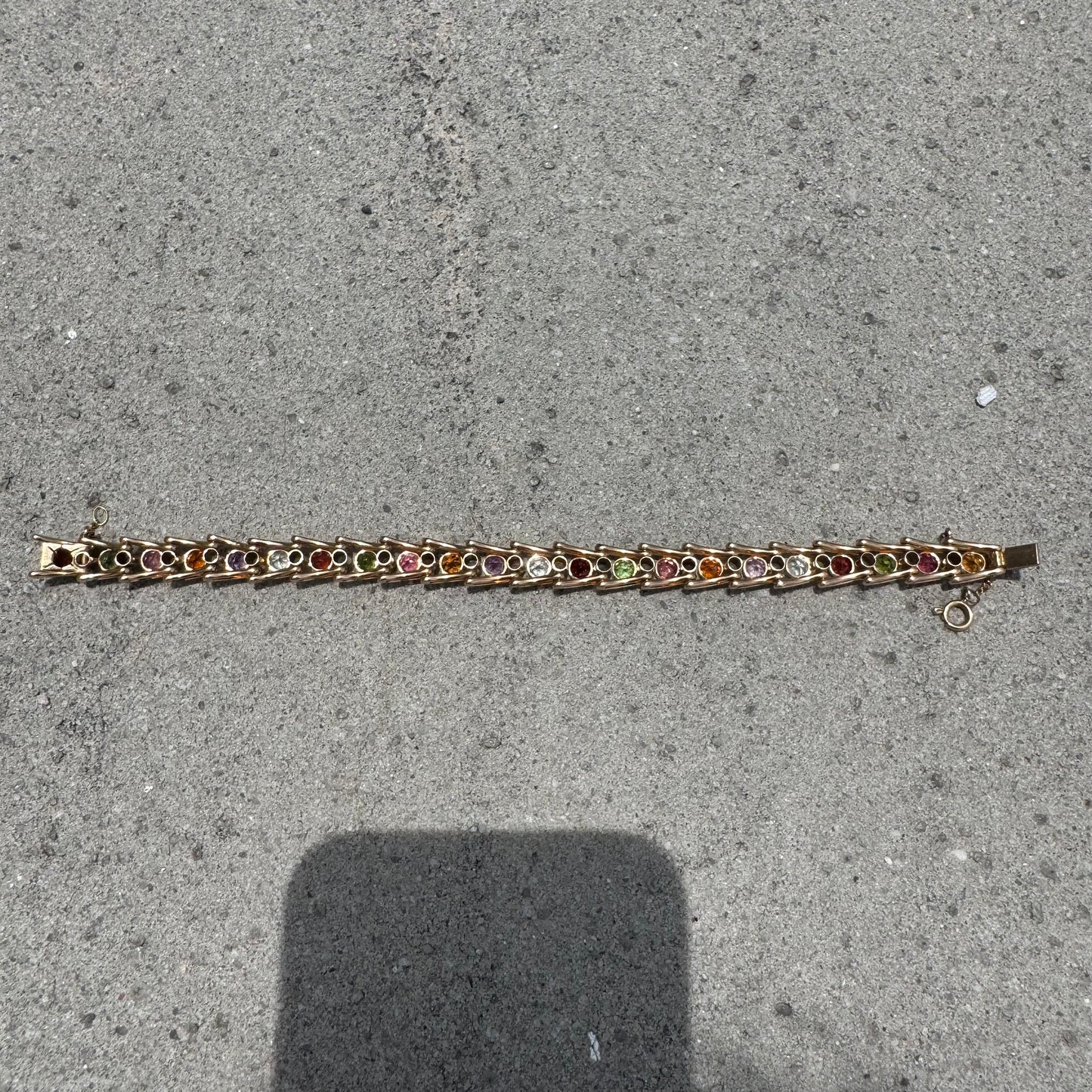 Vintage Solid 18k Gold 7.0ctw Bezel Set Natural Multi Precious Gemstone Bracelet (7.25”)