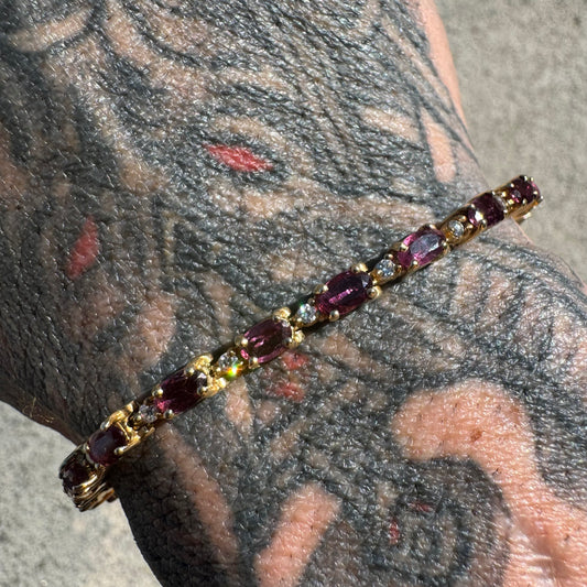 Vintage 14k Yellow Gold 6.25ctw Natural Ruby .50ctw Natural Diamond Tennis Bracelet (7.9”)