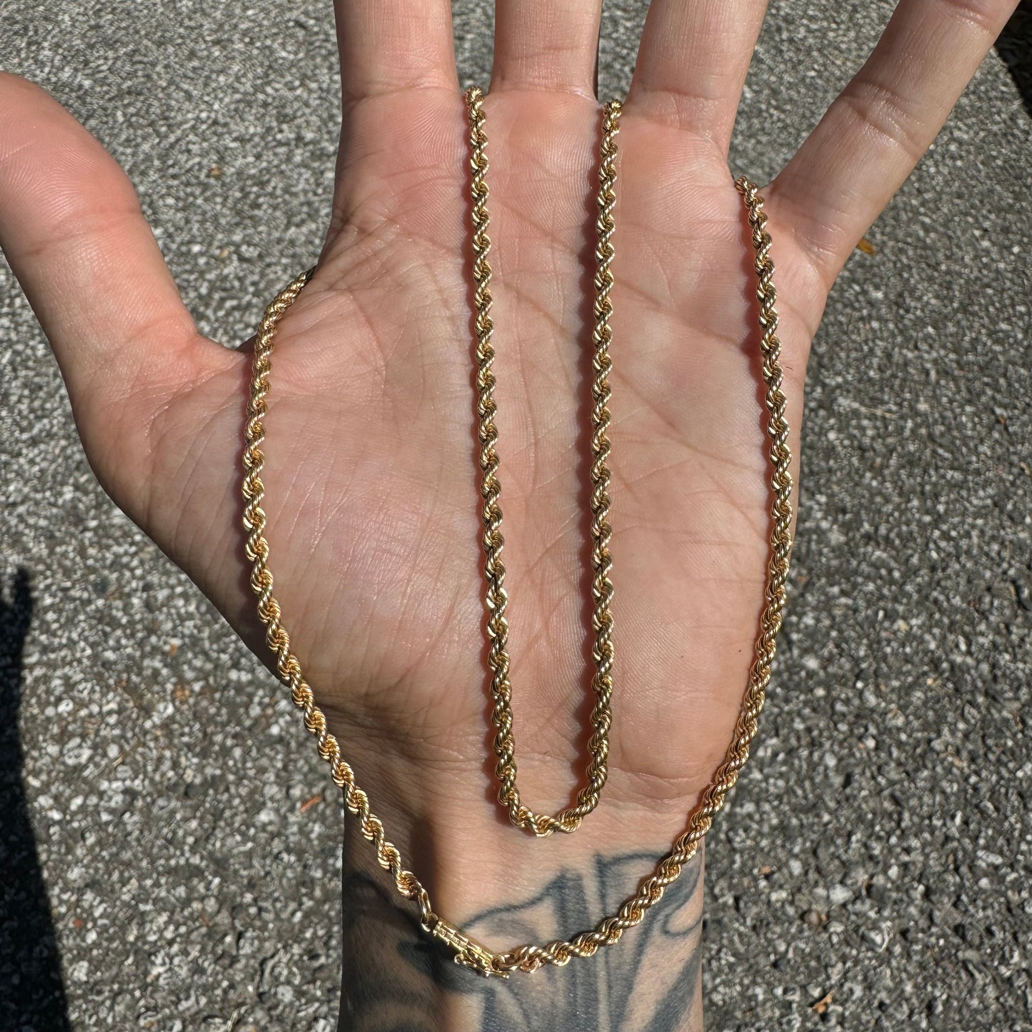 Vintage Solid 14k Yellow Gold Classic Rope Chain Necklace (24.5”)