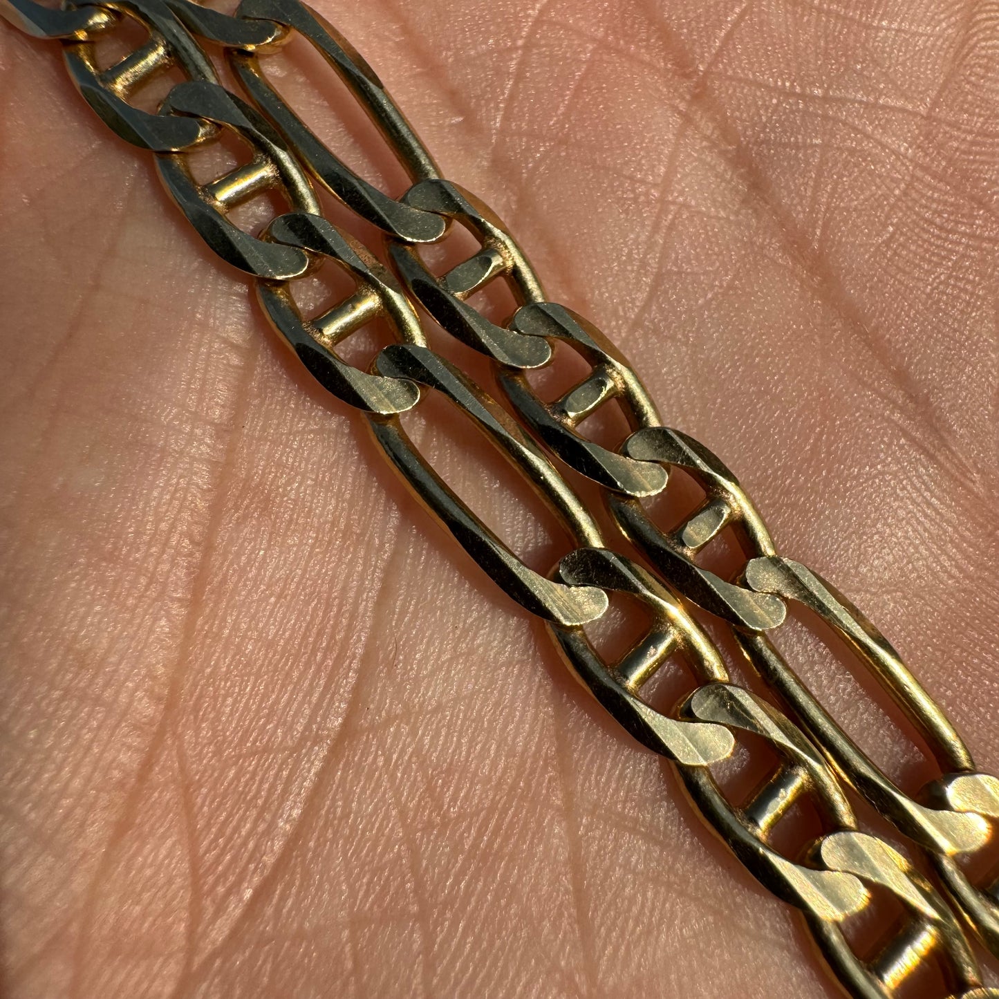 Vintage Solid 14k Yellow Gold Knife-Edged Mariner Figaro Link Necklace (20”)