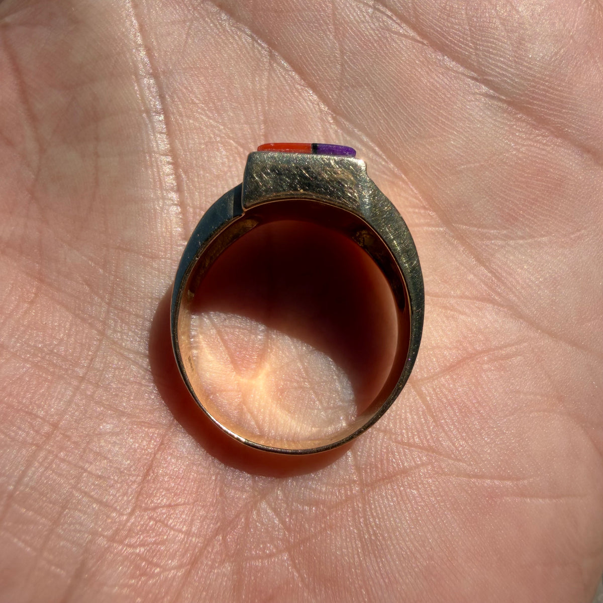 Vintage Native Southwestern Solid 14k Yellow Gold Multi-Stone Inlaid New Mexico State Ring (10)