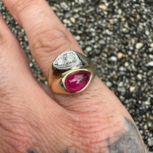 Vintage 14k Gold Tony Soprano Natural Diamond/Spinel Pinky Ring (7.75)