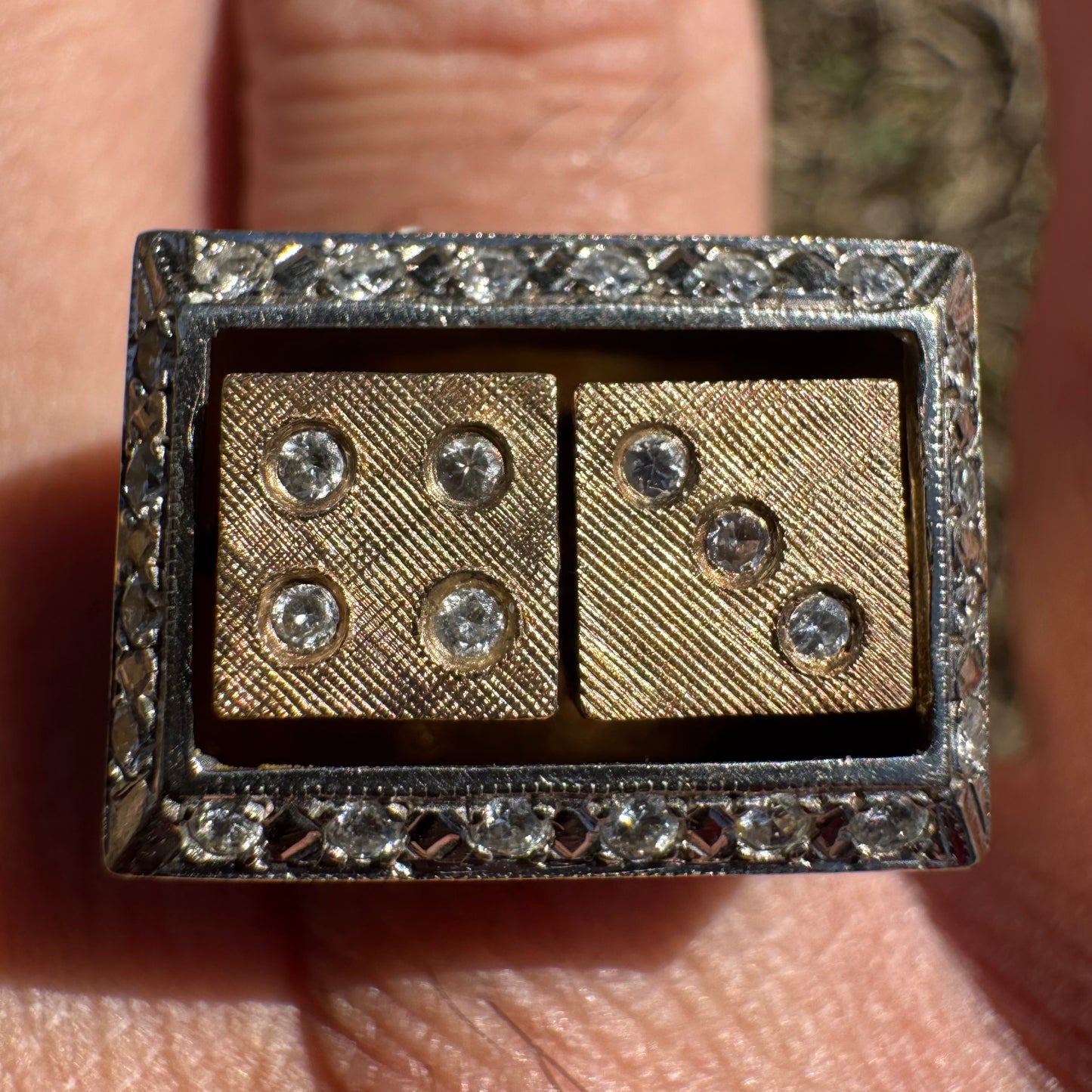 1970’s Custom Handcrafted Solid 14k Yellow Gold .50ctw Natural Diamond Spinning Dice Ring (8.25)