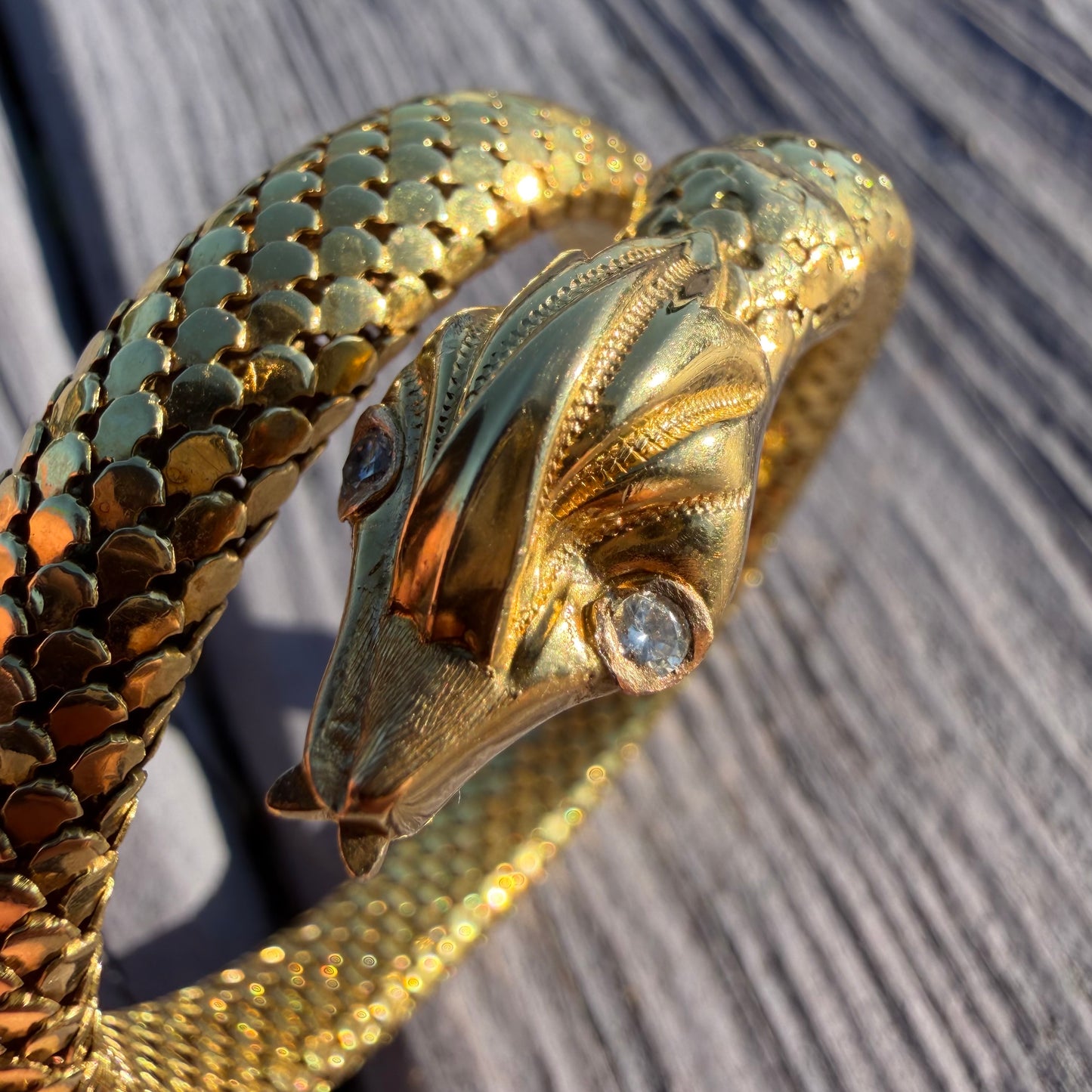 Circa 1940’s Italian Designer 18k Yellow Gold Flexible Mesh Heavyweight Snake Bracelet (6”-7.75”)