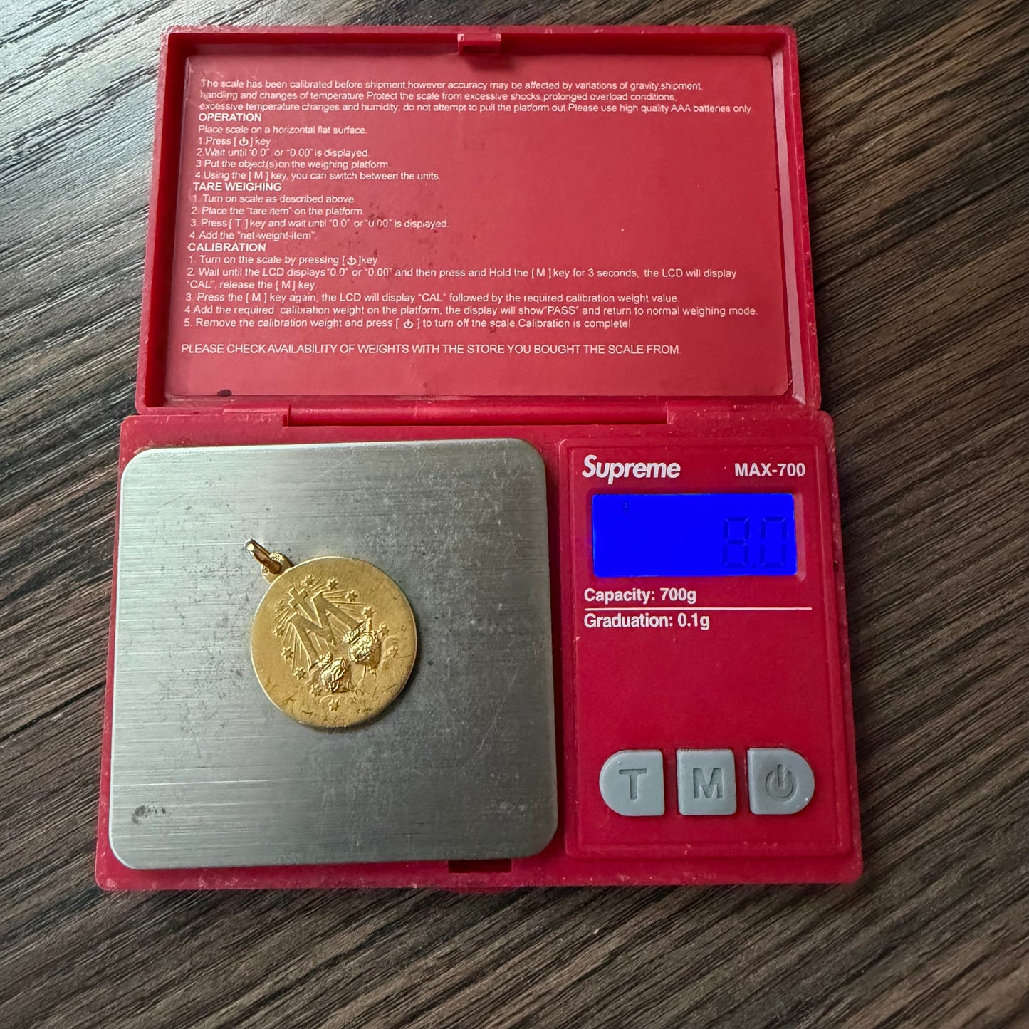 Art Deco Solid 18k Yellow Gold Virgin Mary Miraculous Medallion Pendant