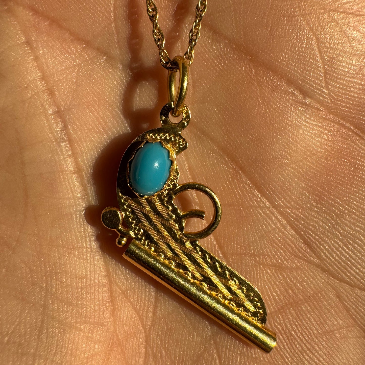 Mid-Century 18K Italian Yellow Gold Persian Turquoise Pistol Pendant