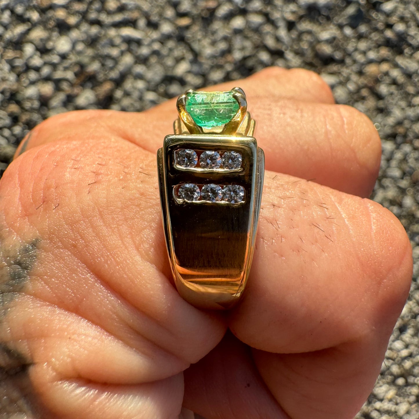 Custom 14k Yellow Gold 1.3Ct Natural Columbian Emerald & .70Ctw Natural Diamond Ring (6.25)