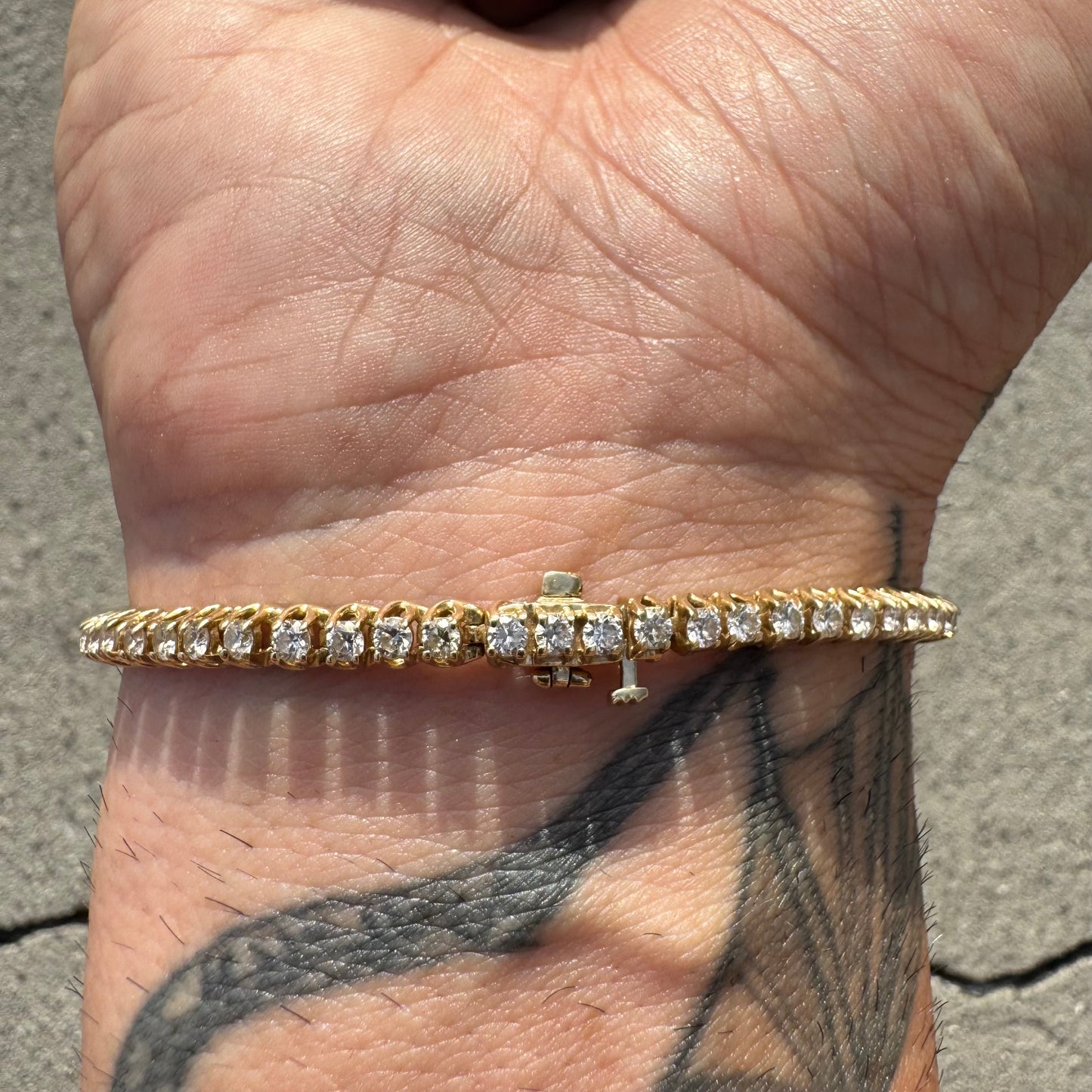 Vintage 14k Yellow Gold Classic 3.0ctw Natural Diamond Tennis Bracelet (7”)