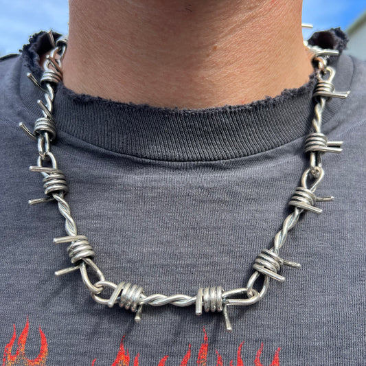 Custom Solid Sterling/.925 Heavyweight Barbed Wire Necklace (20.5”)